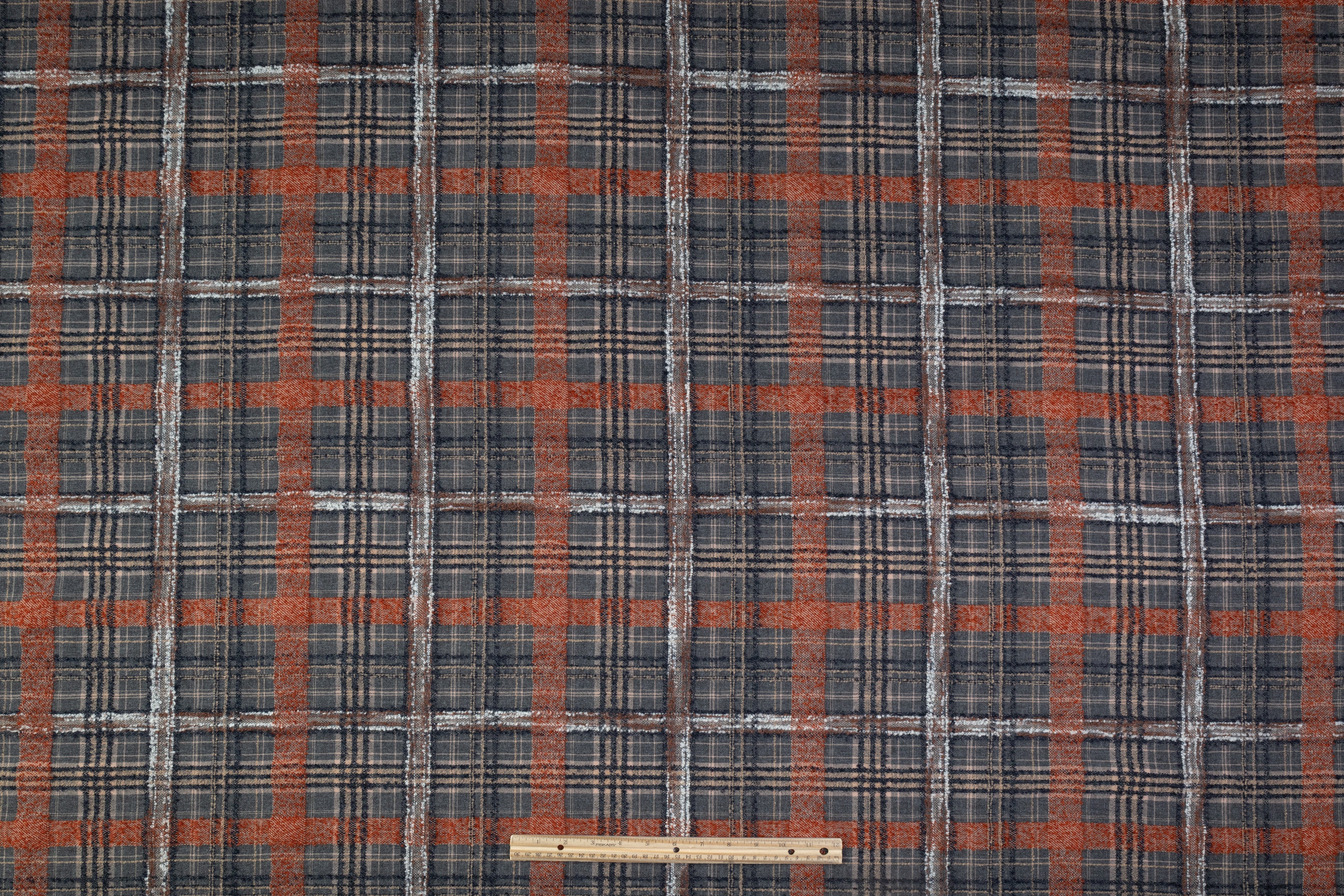 Plaid Italian Wool Blend Boucle - Rust / Gray / Beige