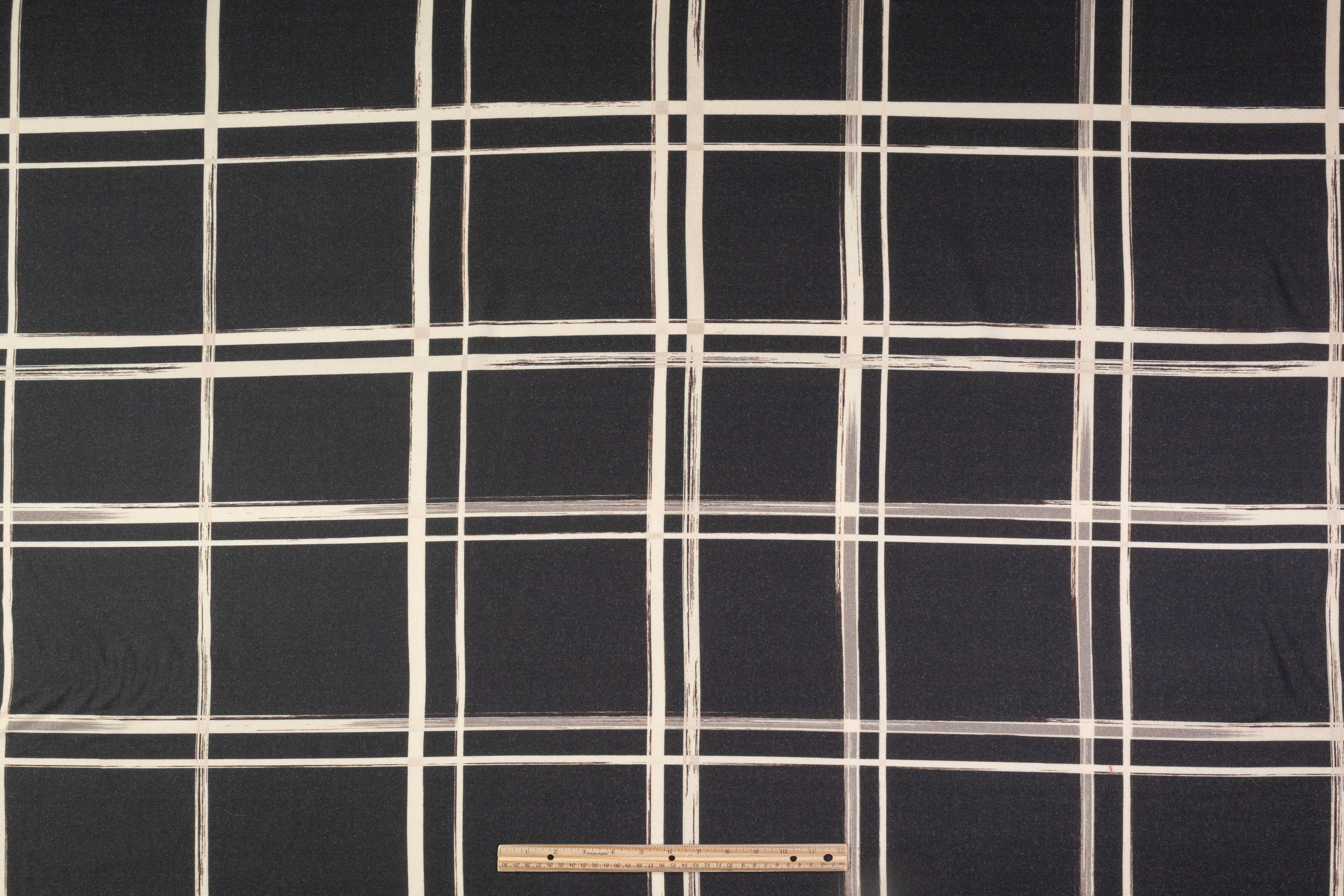 Plaid Printed Italian Wool - Washed Black