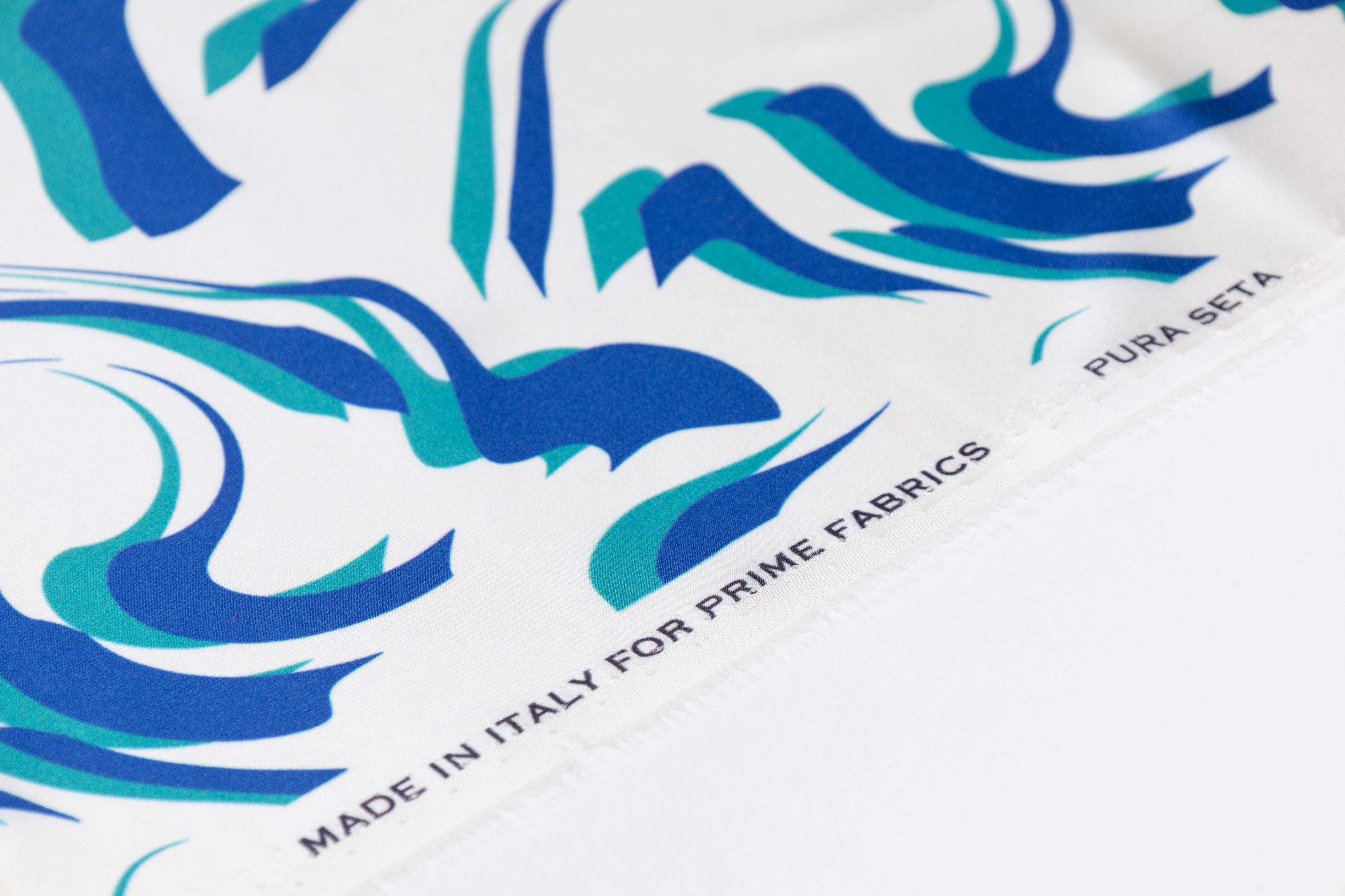 Abstract Italian Silk Charmeuse - Blue / Teal / White