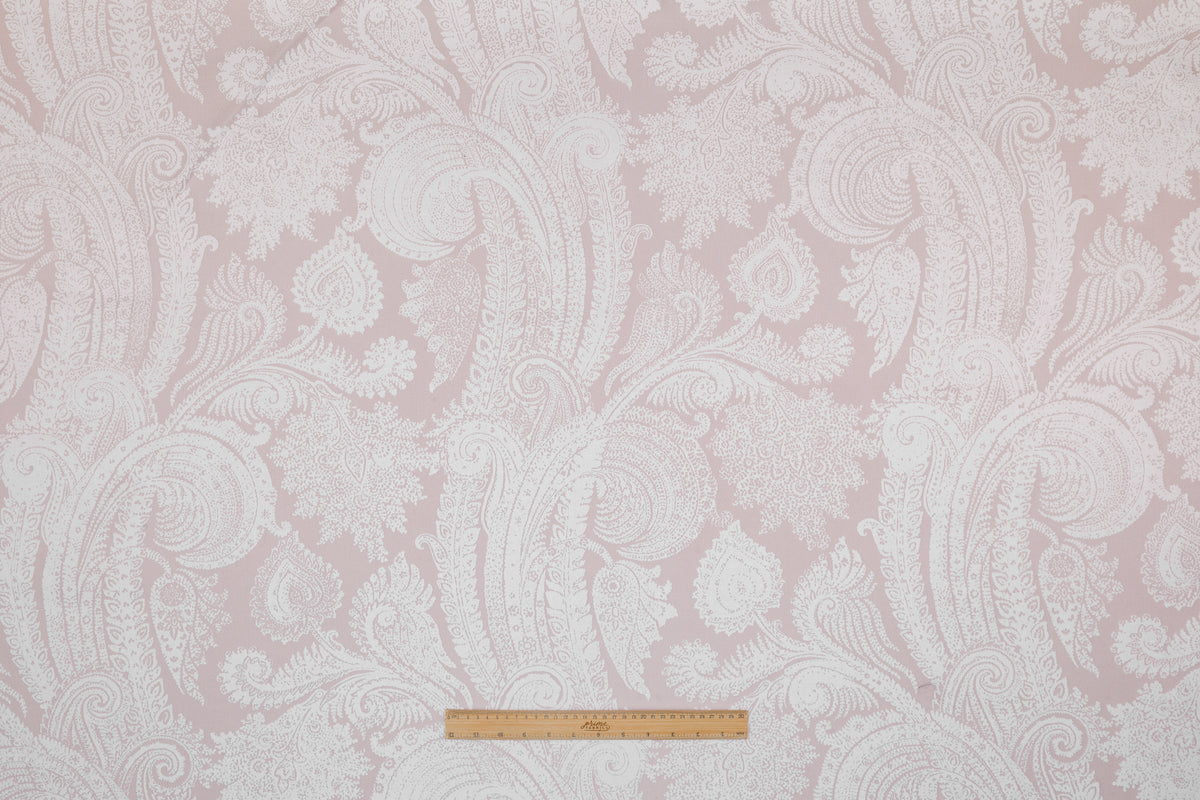 Paisley Italian Flocked Double Wool Crepe - Blush / White