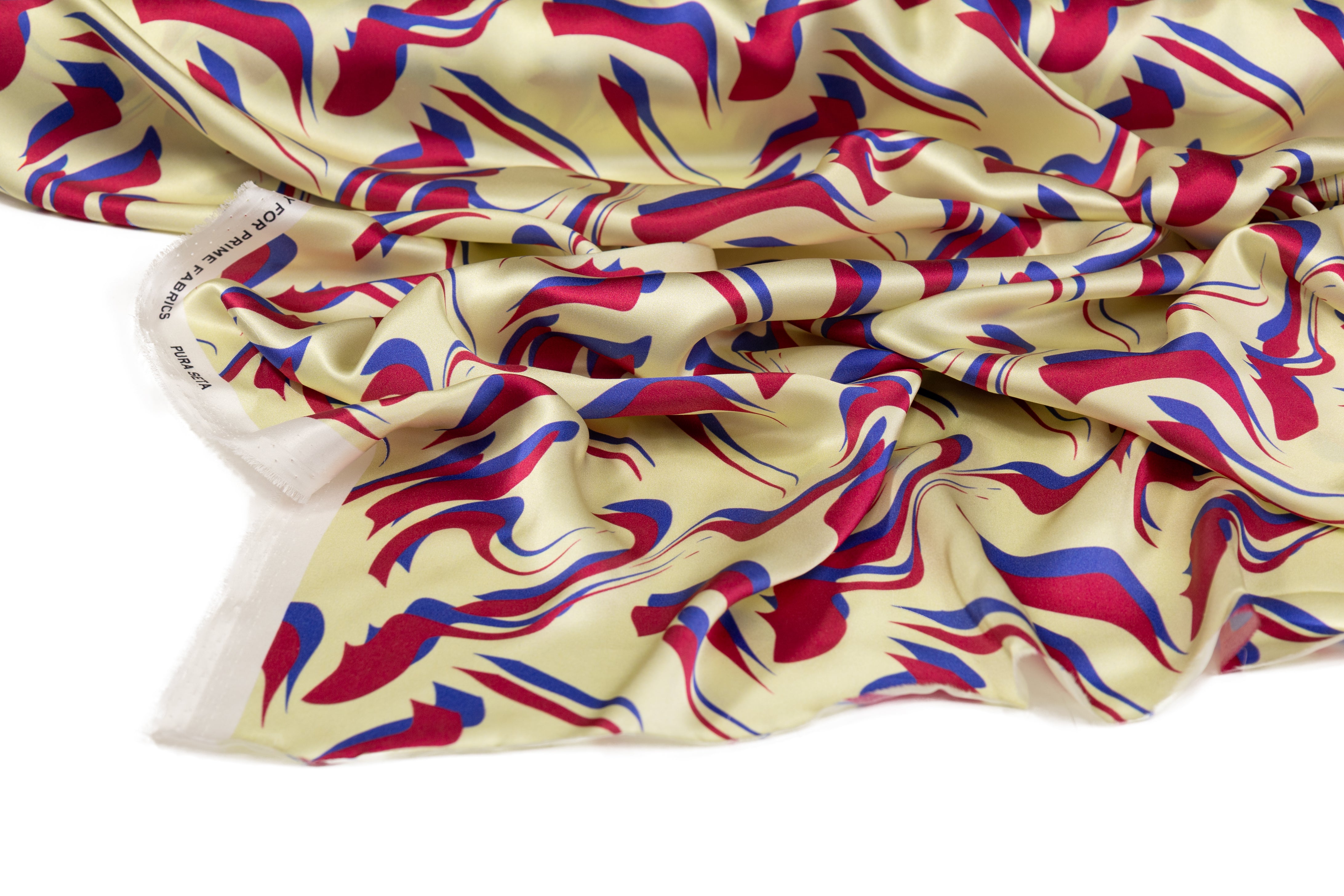 Abstract Italian Silk Charmeuse - Red / Blue / Cream