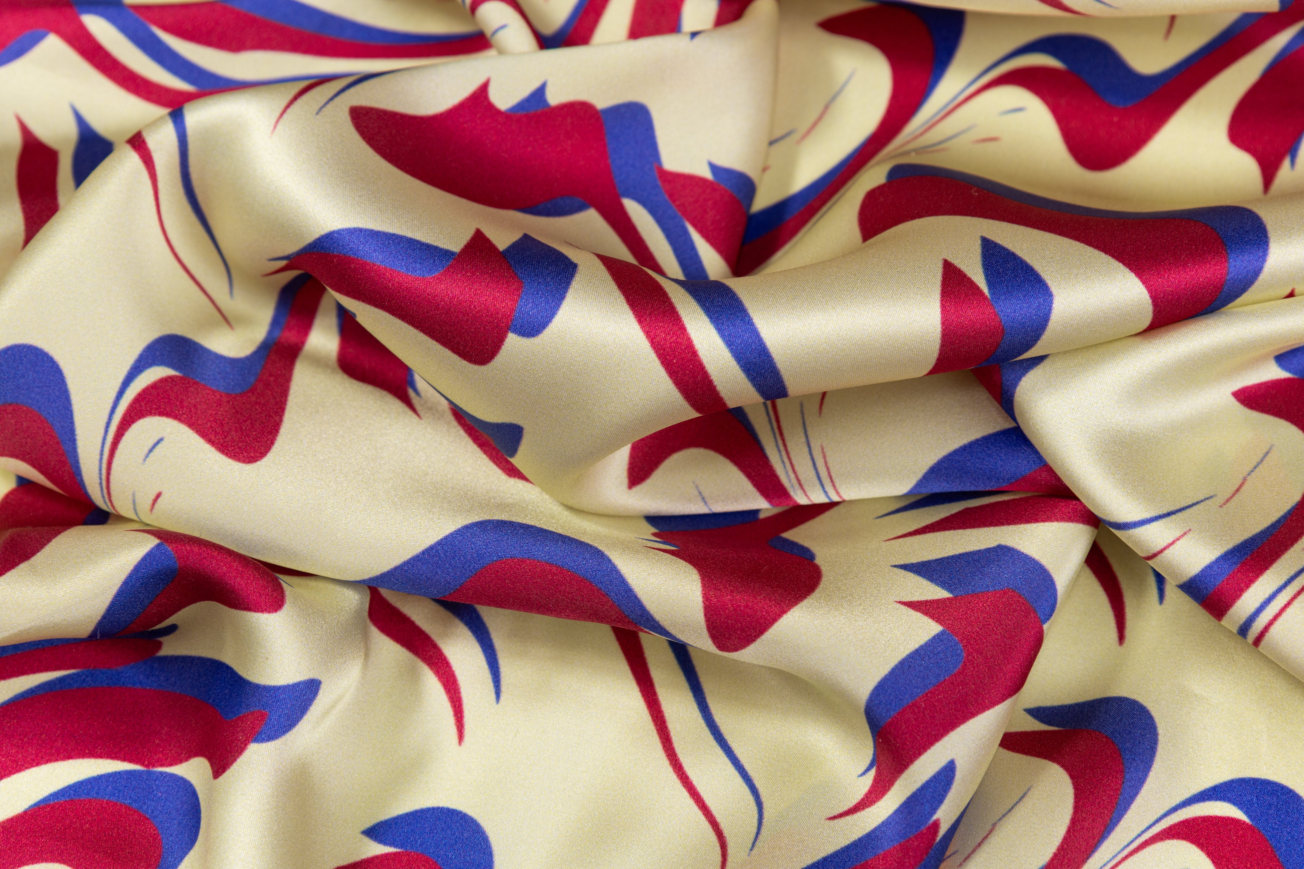 Abstract Italian Silk Charmeuse - Red / Blue / Cream
