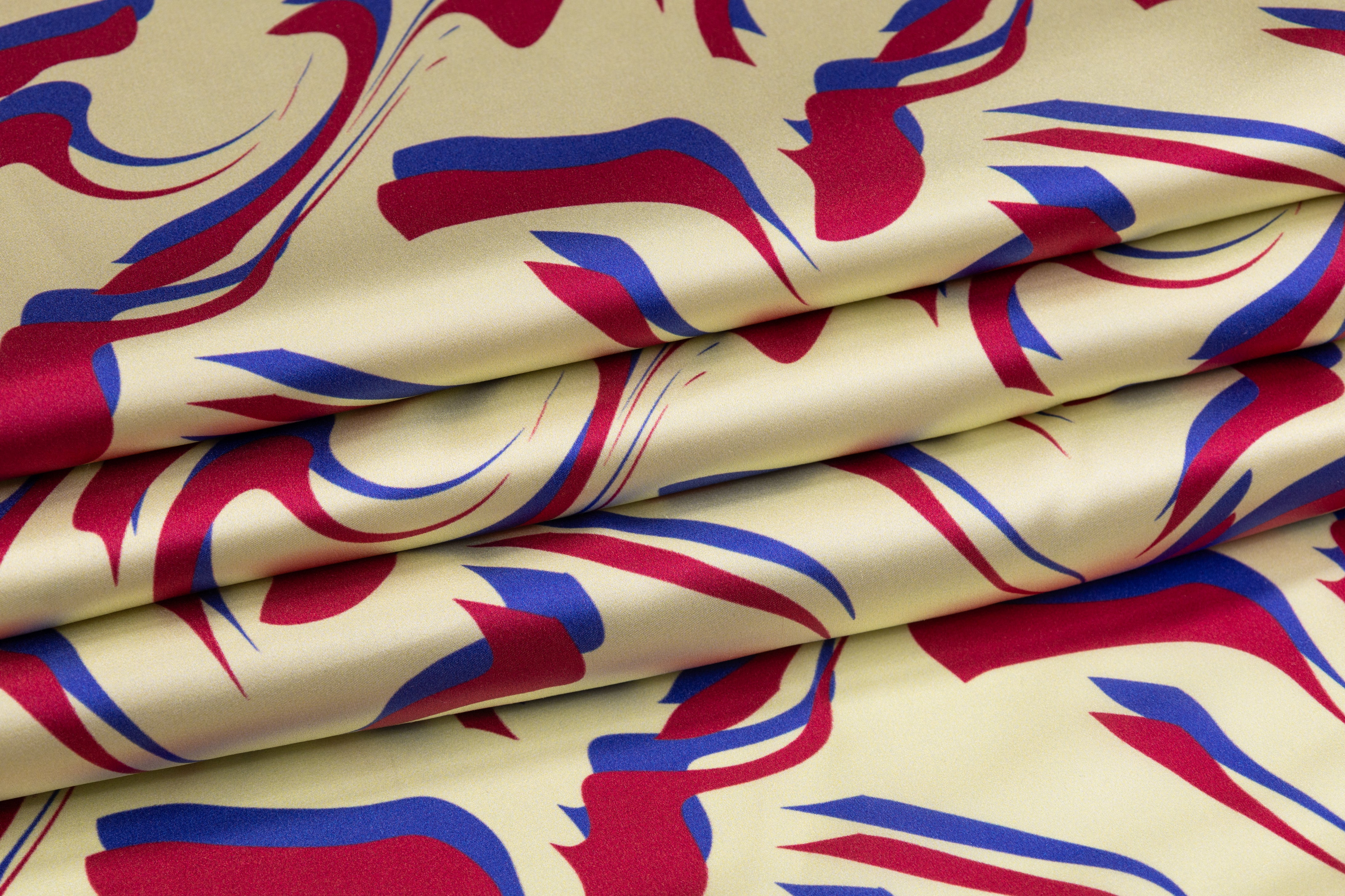 Abstract Italian Silk Charmeuse - Red / Blue / Cream