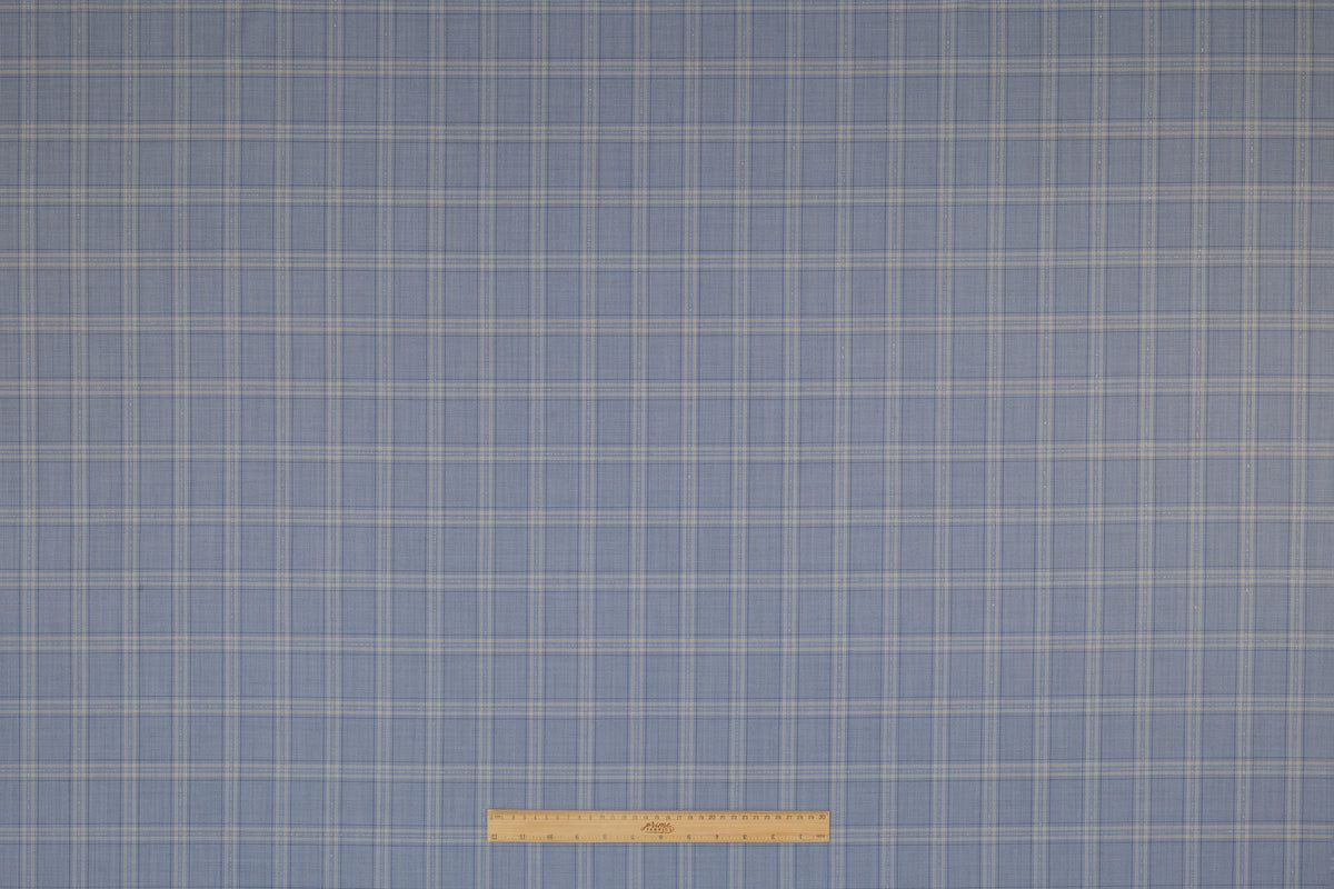 Textured Plaid Italian Wool Suiting - Blue / Tan