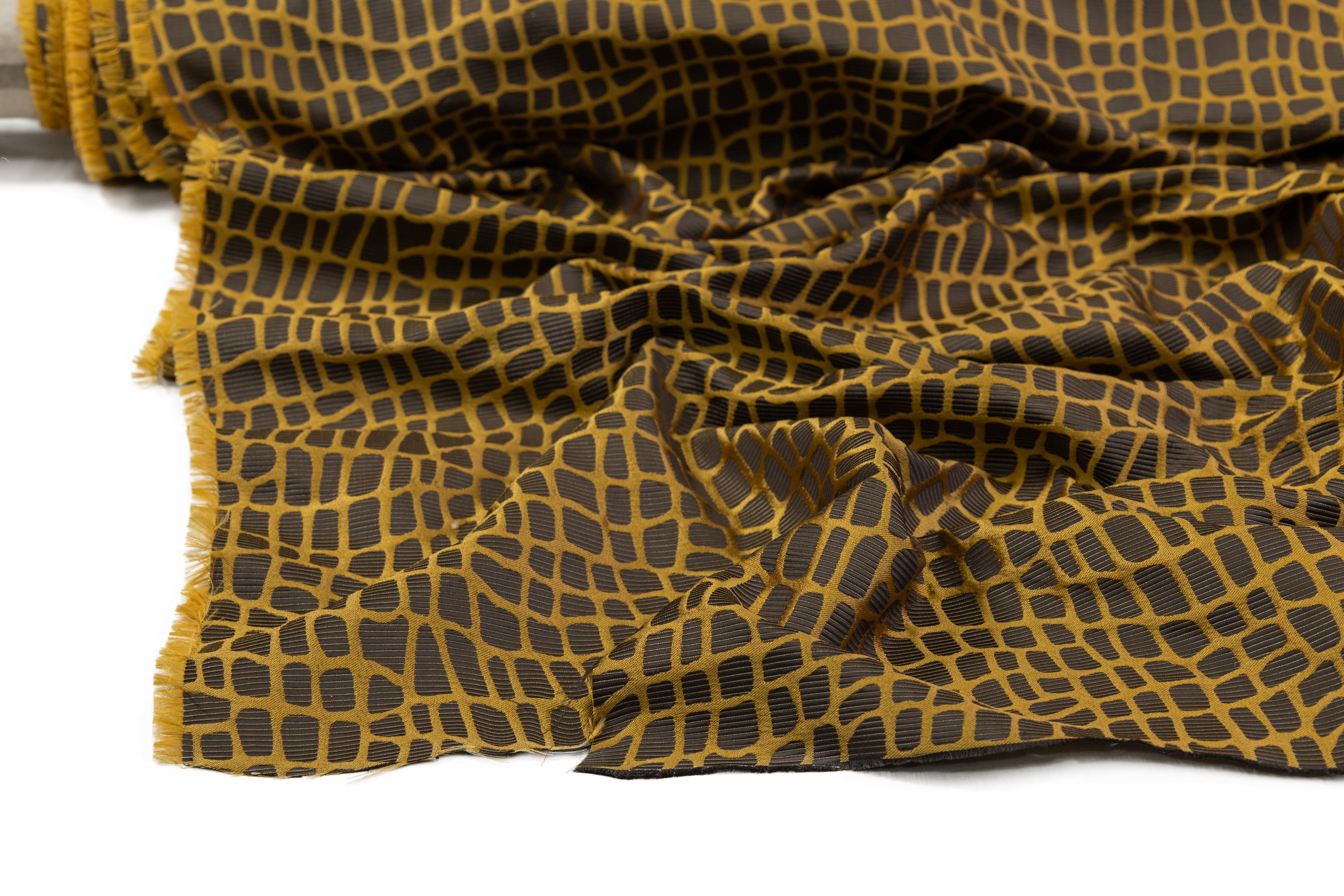 Crocodile Italian Brocade - Mustard / Brown