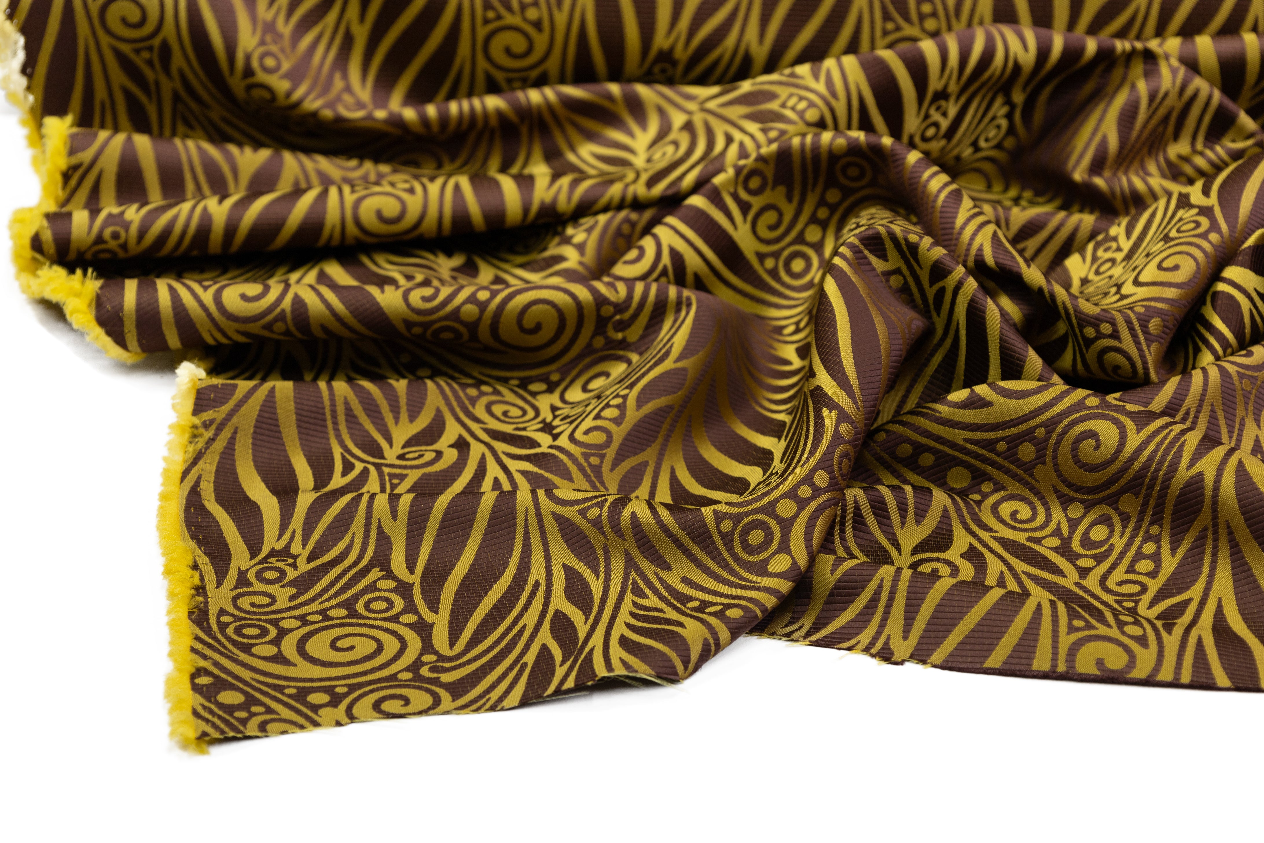 Abstract Italian Satin Brocade - Yellow / Brown