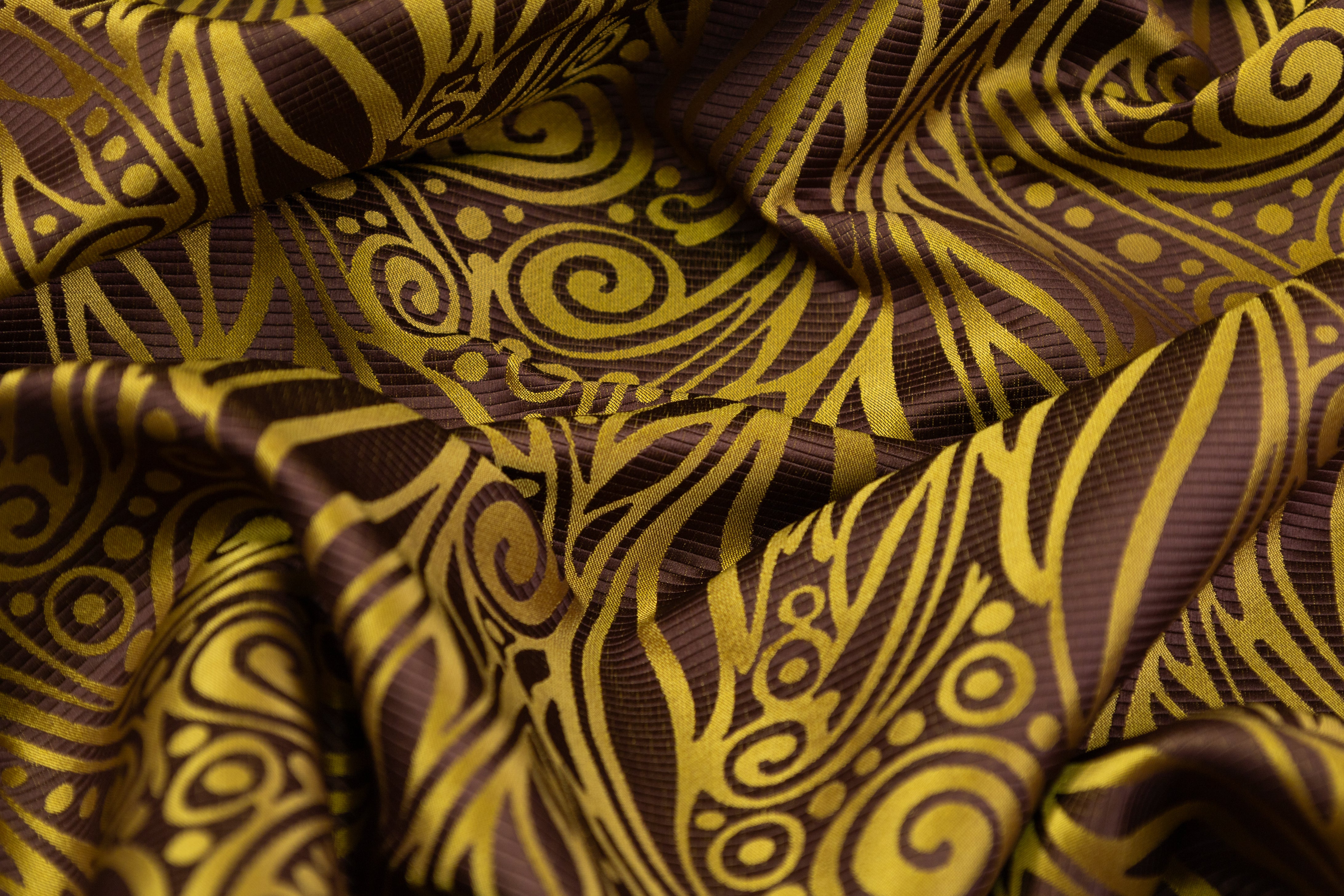 Abstract Italian Satin Brocade - Yellow / Brown