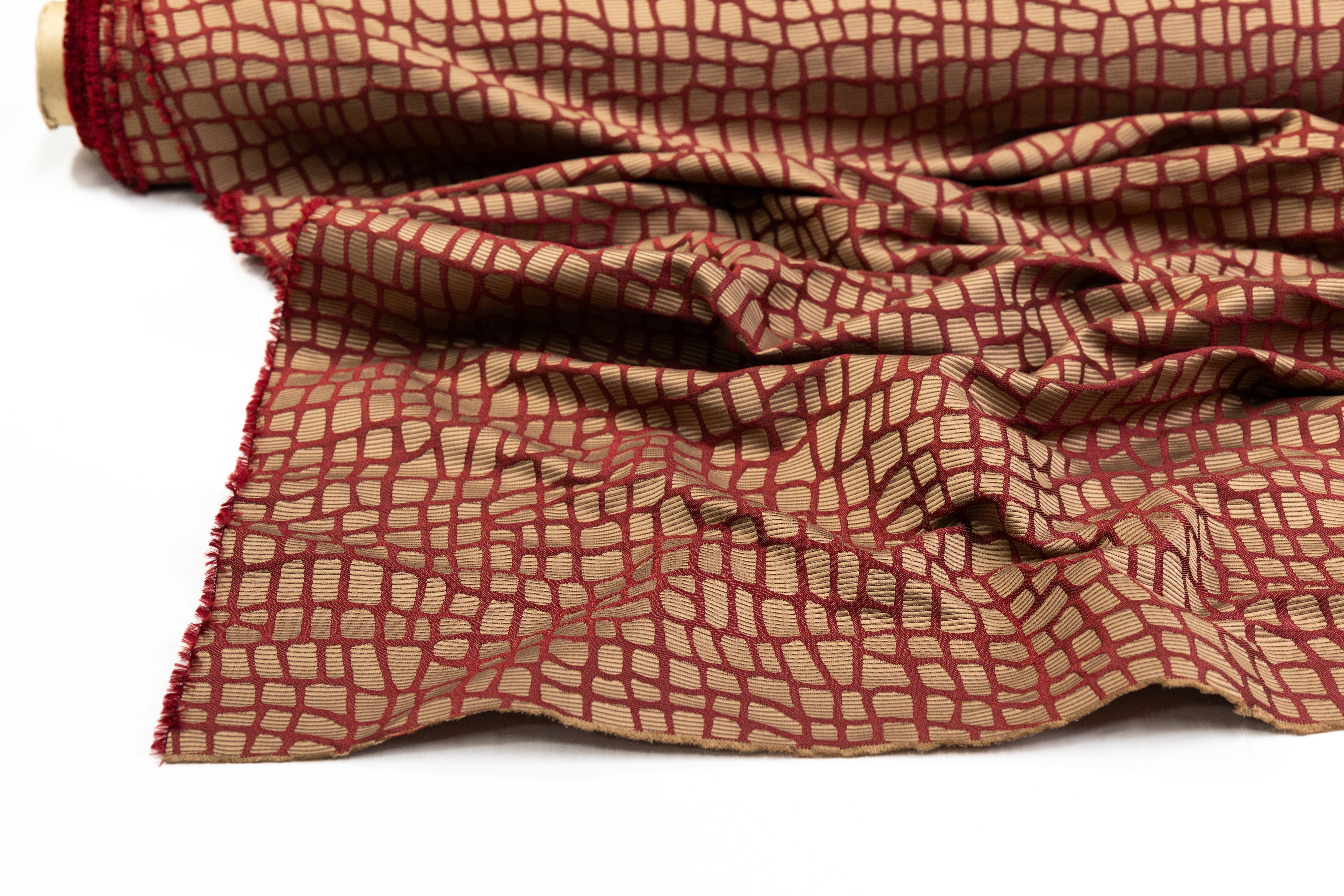 Crocodile Italian Brocade - Burgundy / Bronze
