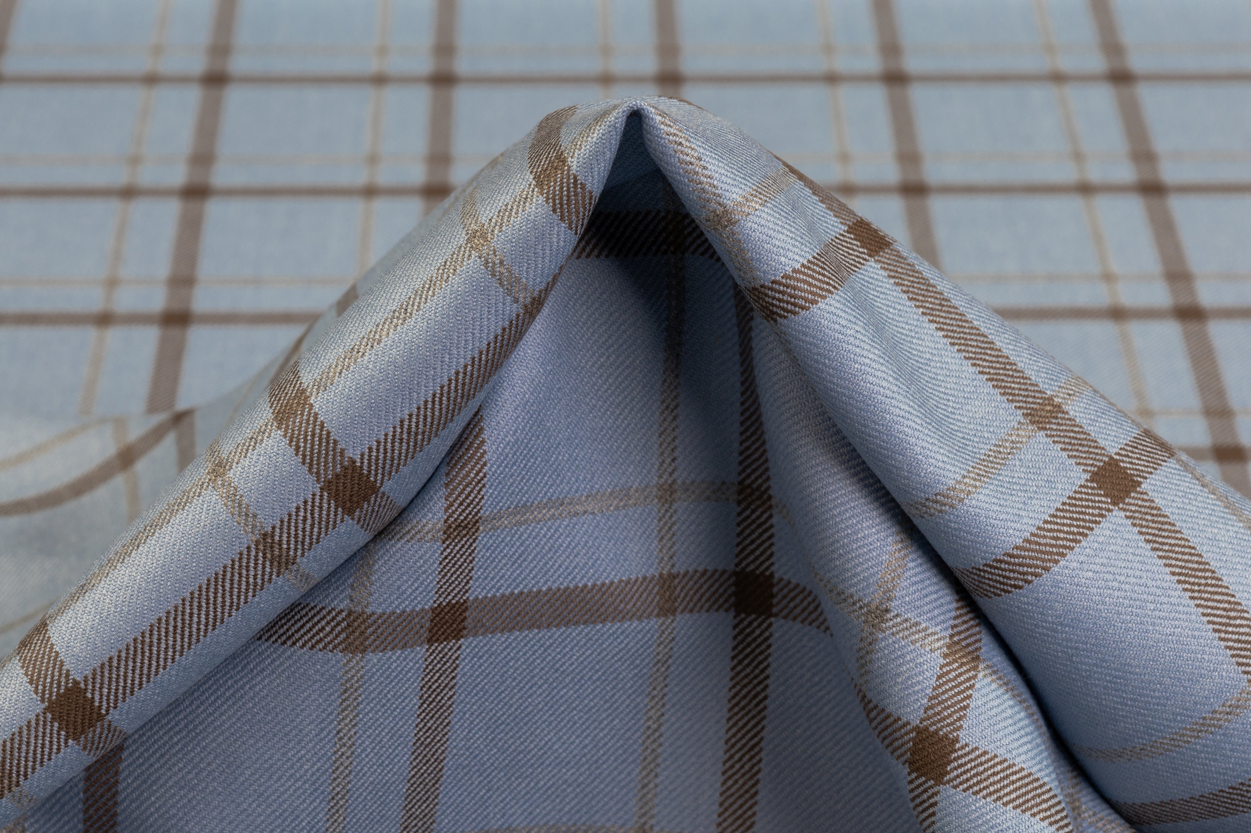 Tartan Italian Wool Suiting - Blue / Brown