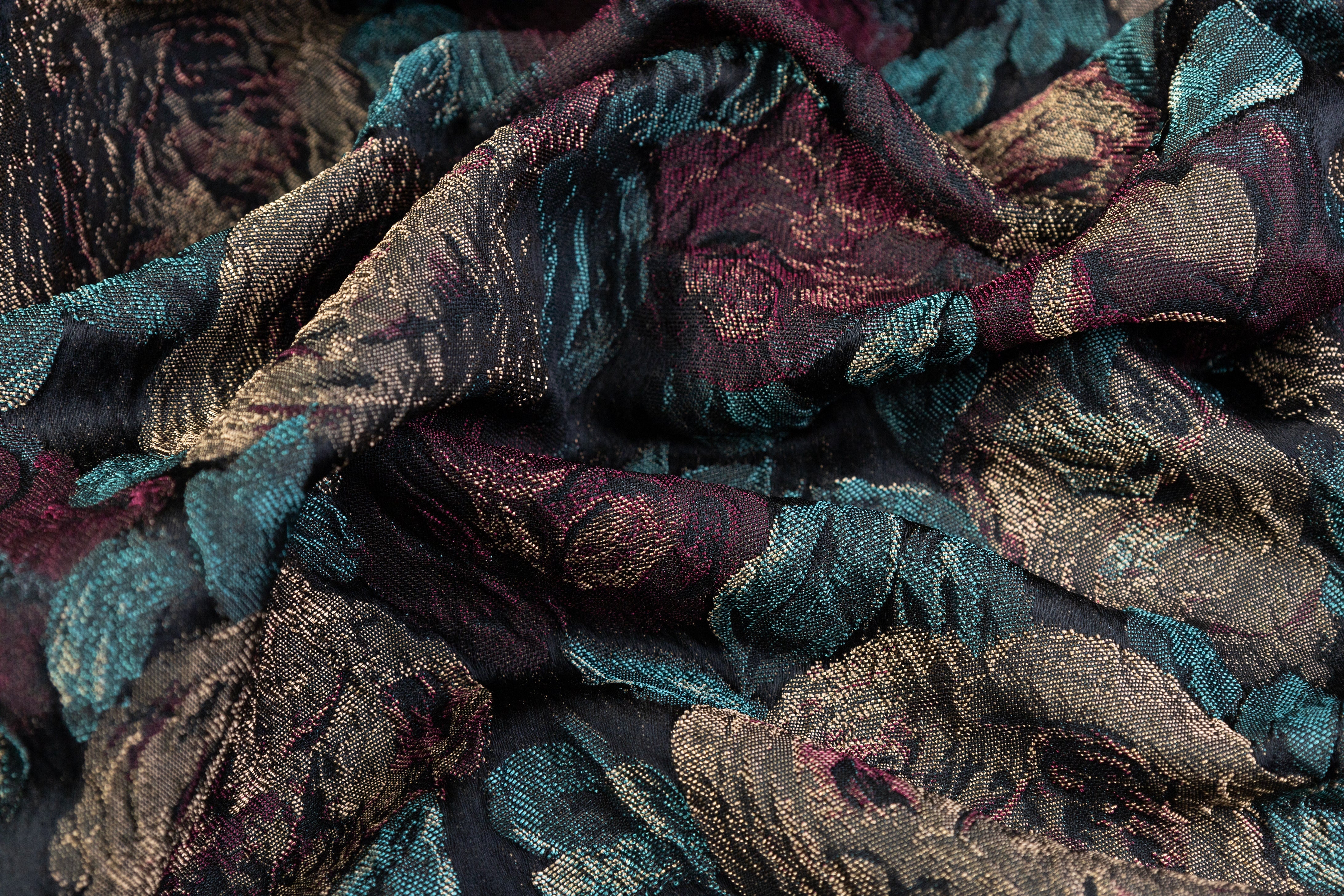 Floral Italian Cloqué Brocade - Burgundy / Teal / Brown
