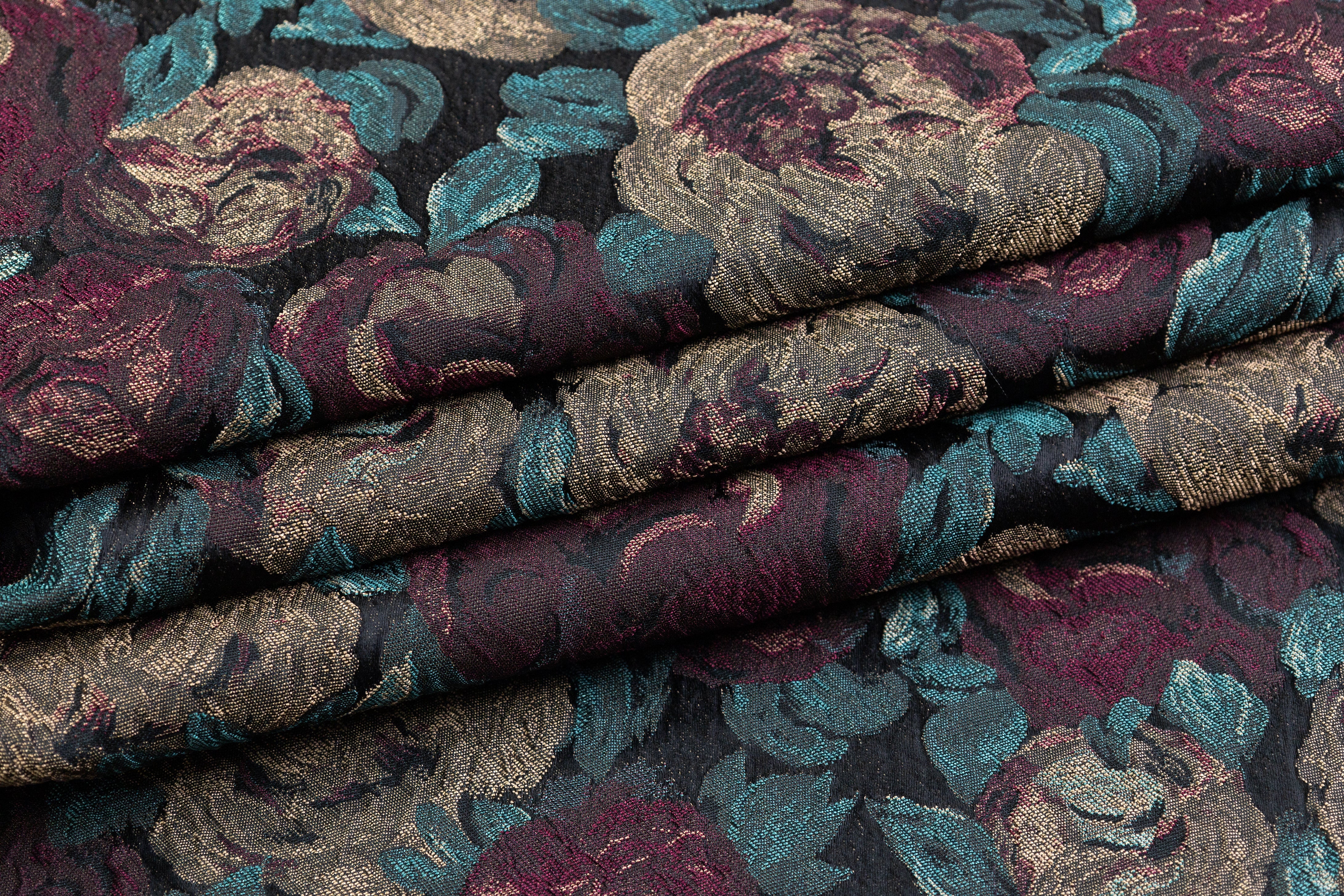 Floral Italian Cloqué Brocade - Burgundy / Teal / Brown