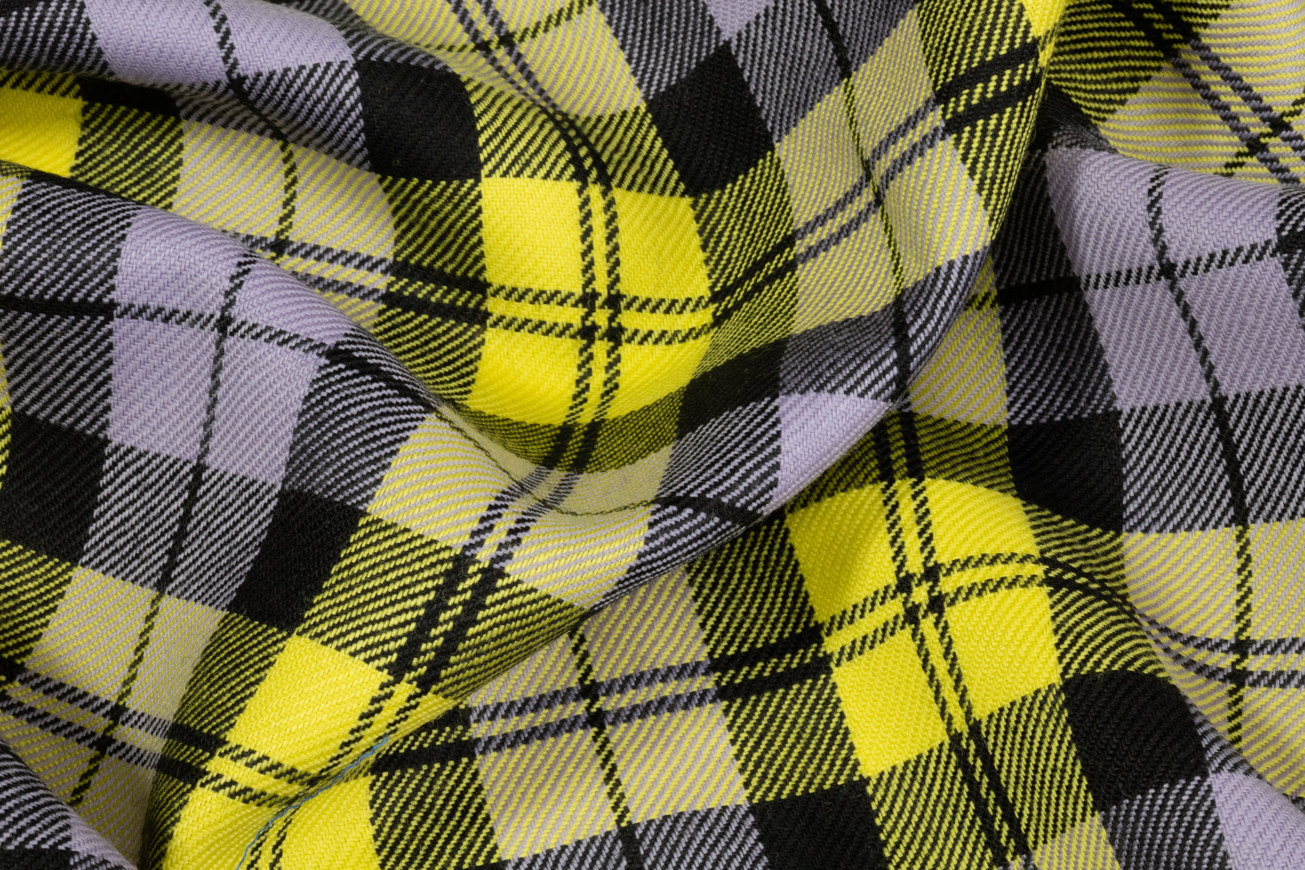 Tartan Italian Wool Suiting - Purple / Yellow
