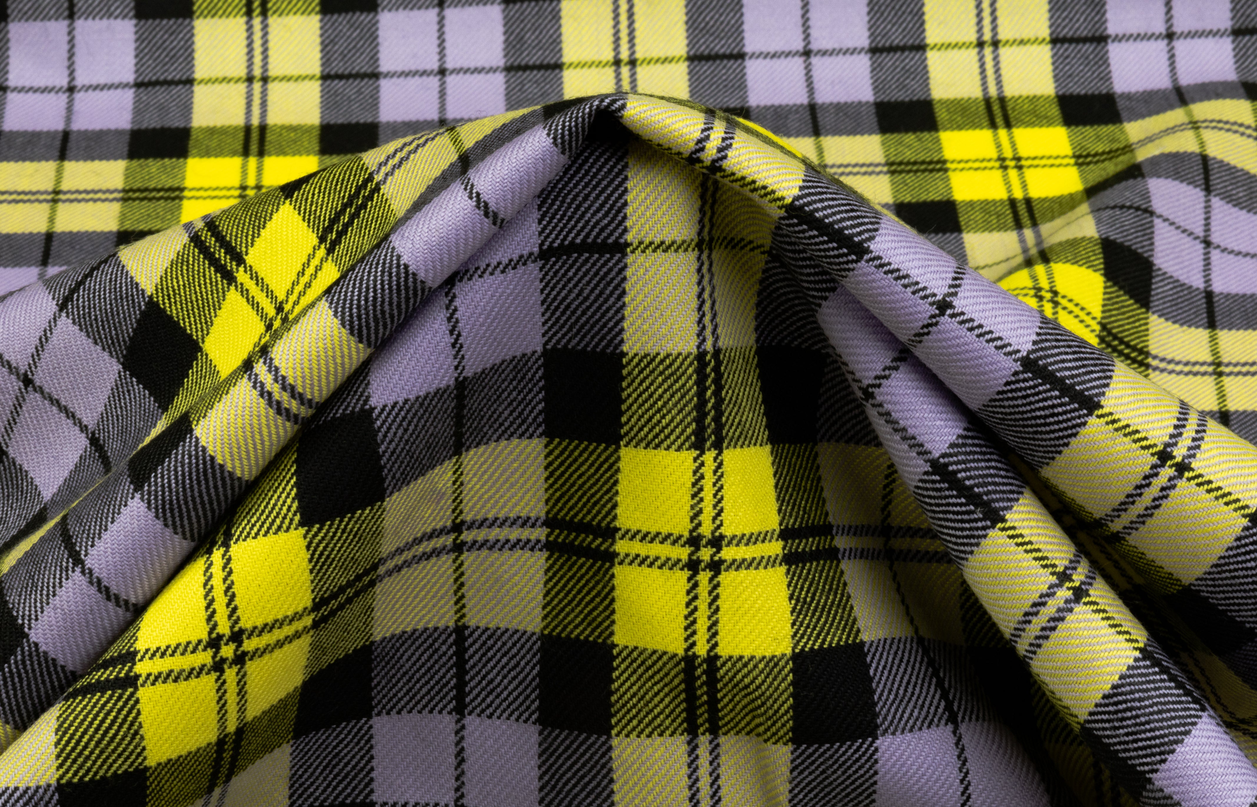 Tartan Italian Wool Suiting - Purple / Yellow