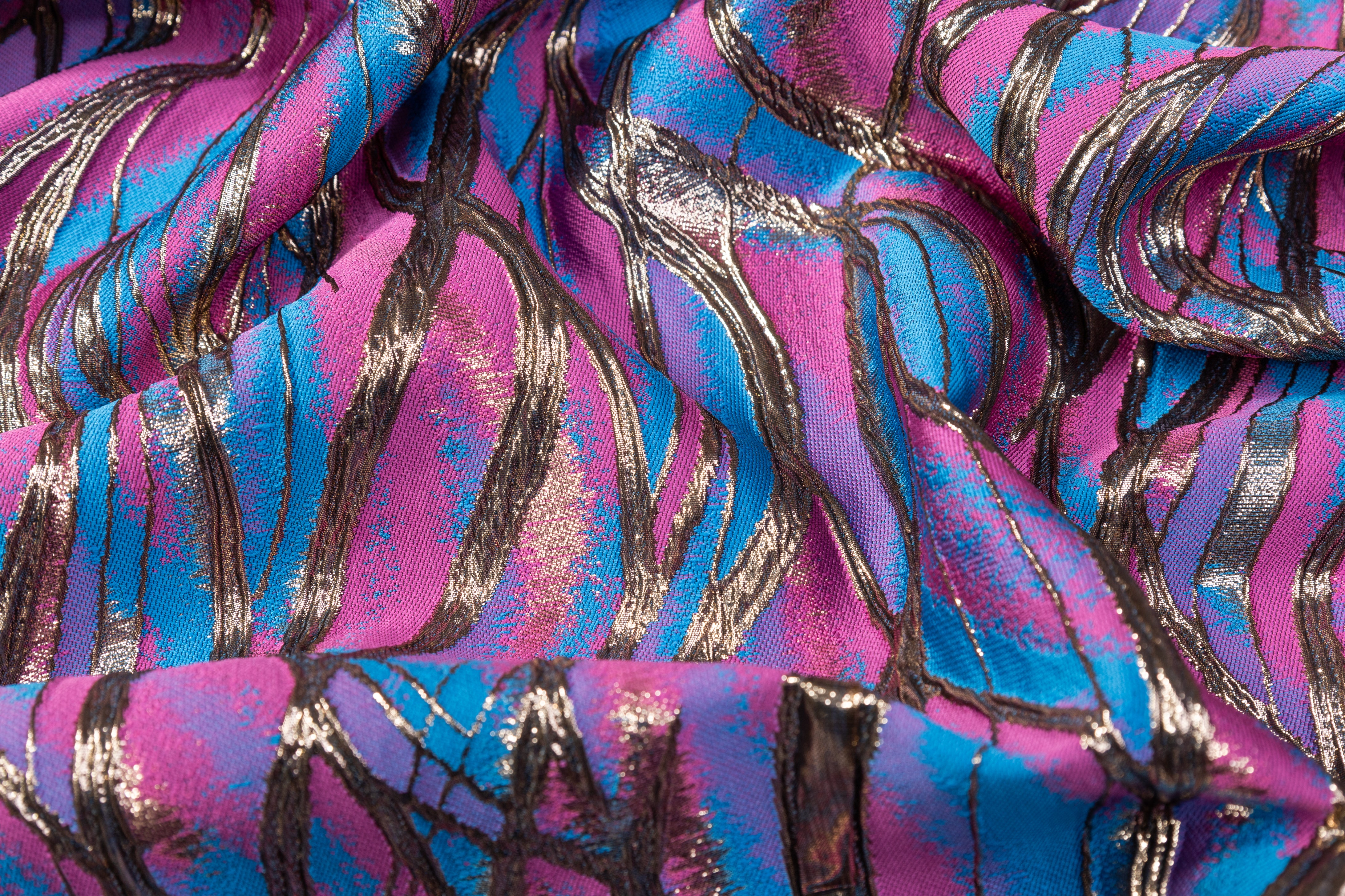 Abstract Metallic Cloqué Brocade - Blue / Pink