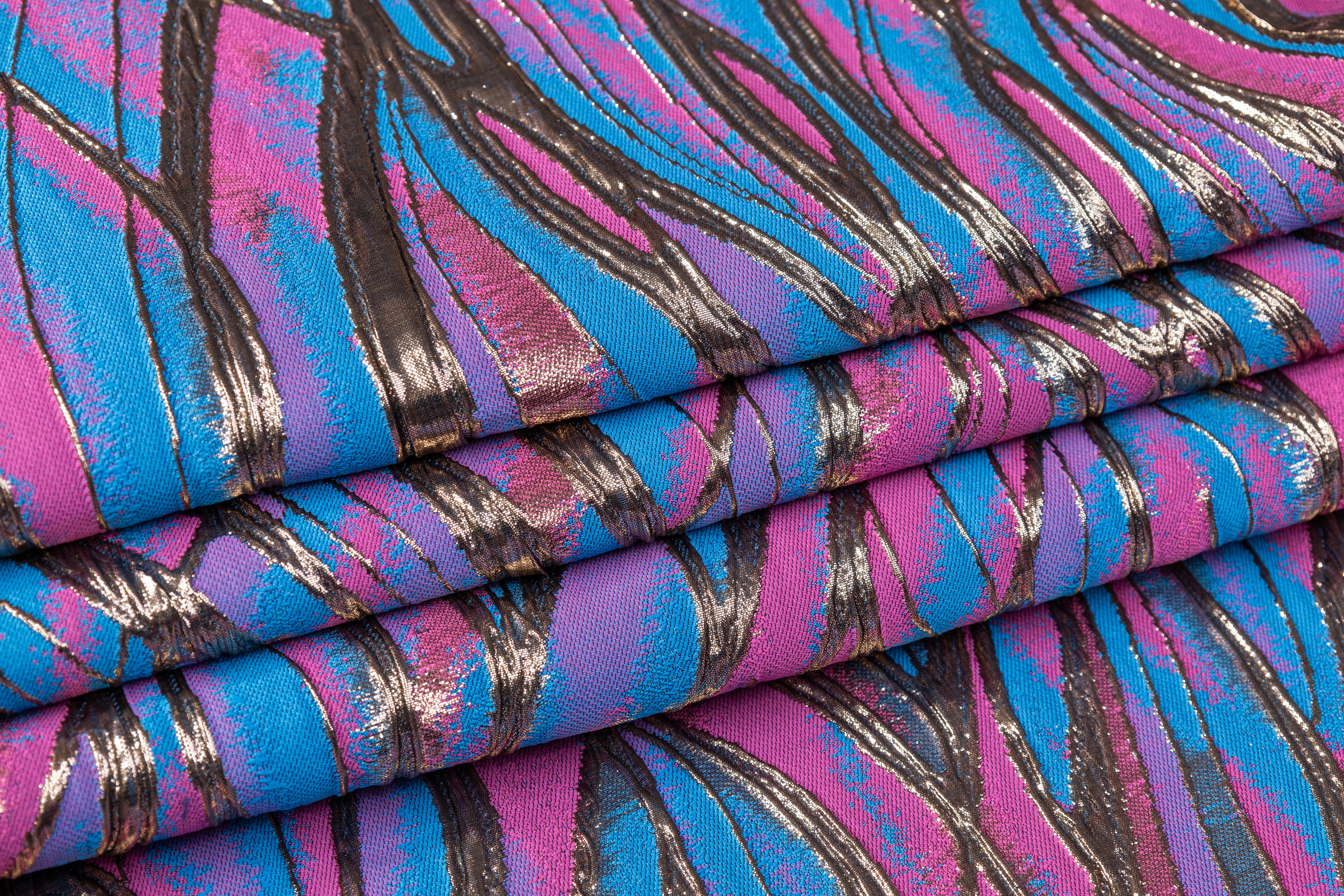 Abstract Metallic Cloqué Brocade - Blue / Pink