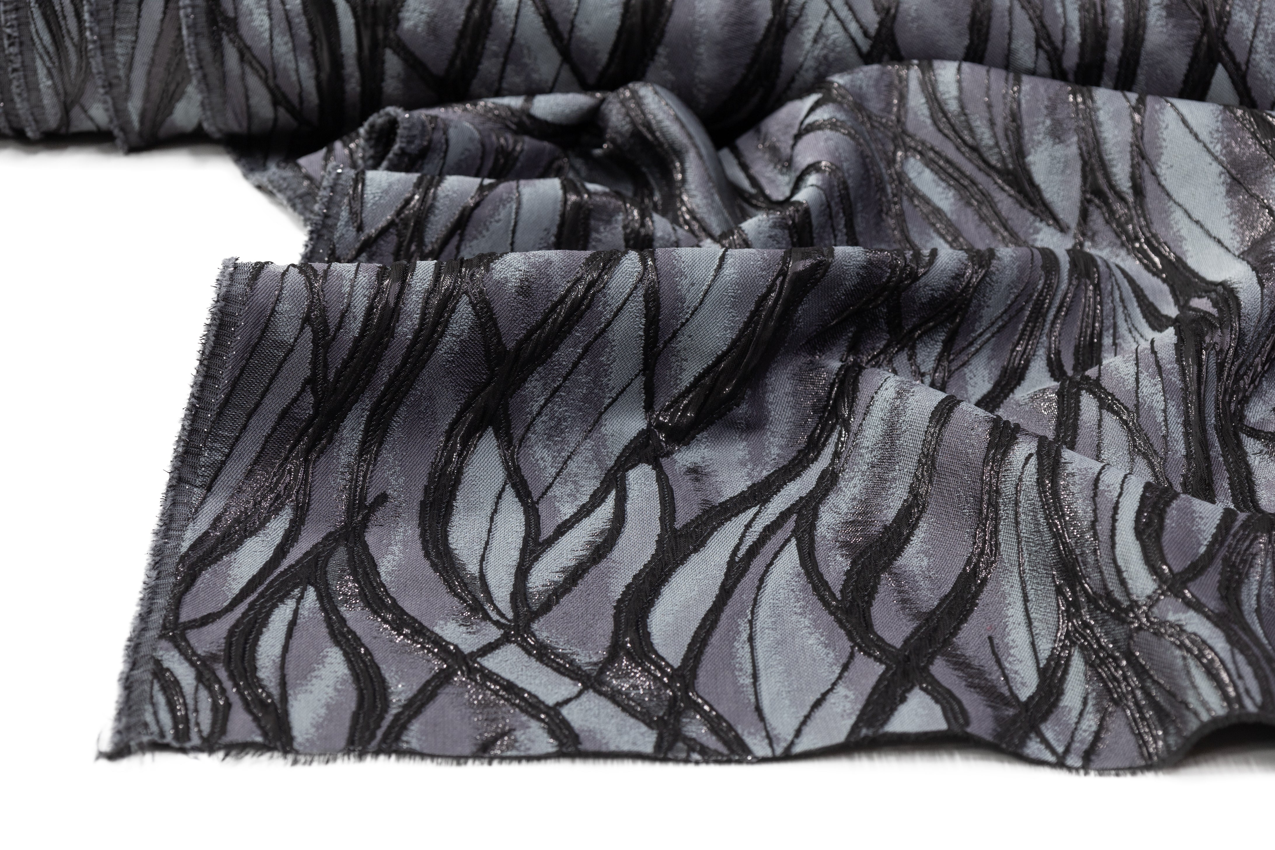 Abstract Metallic Cloqué Brocade -Gray / Black