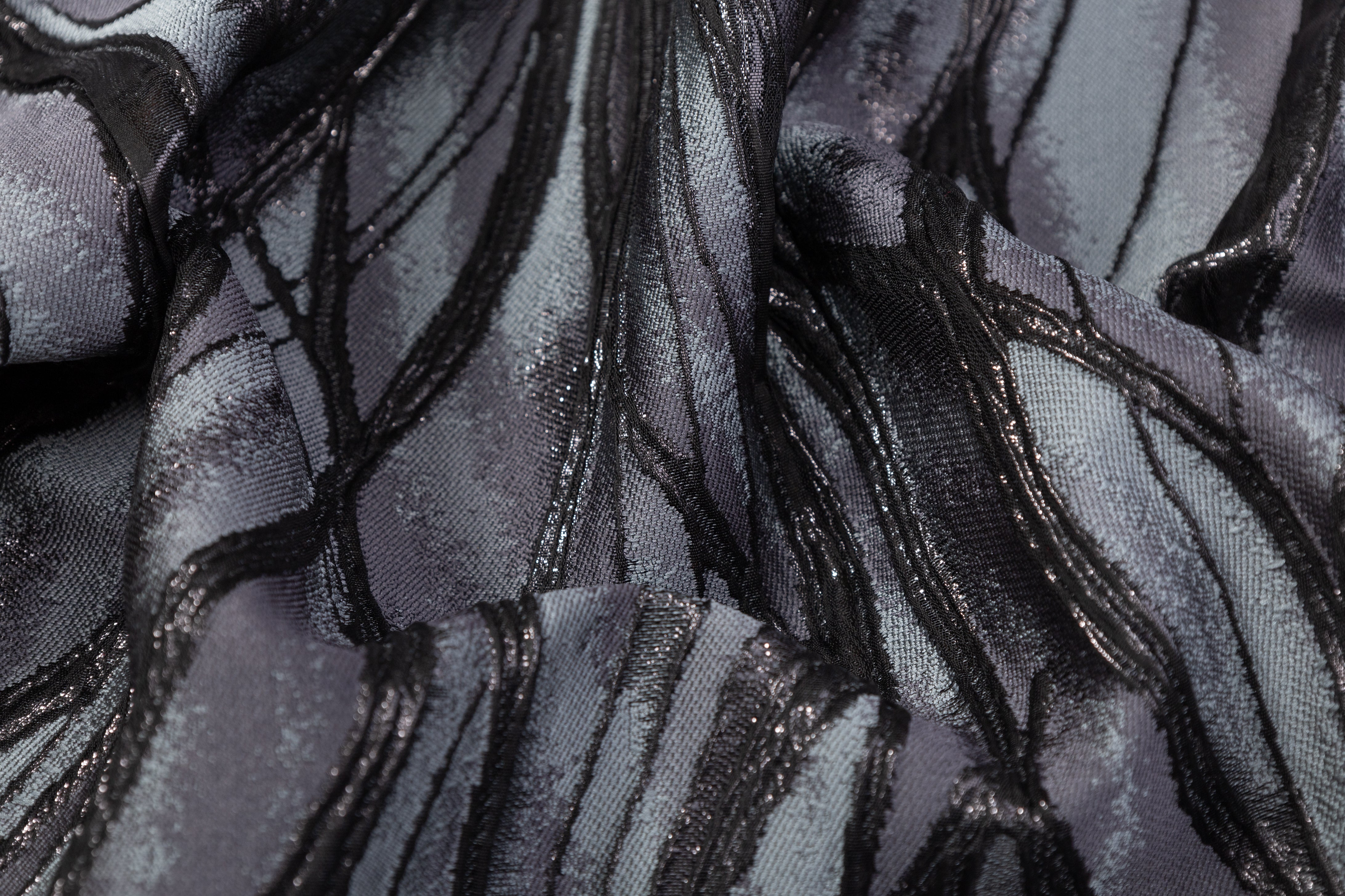 Abstract Metallic Cloqué Brocade -Gray / Black