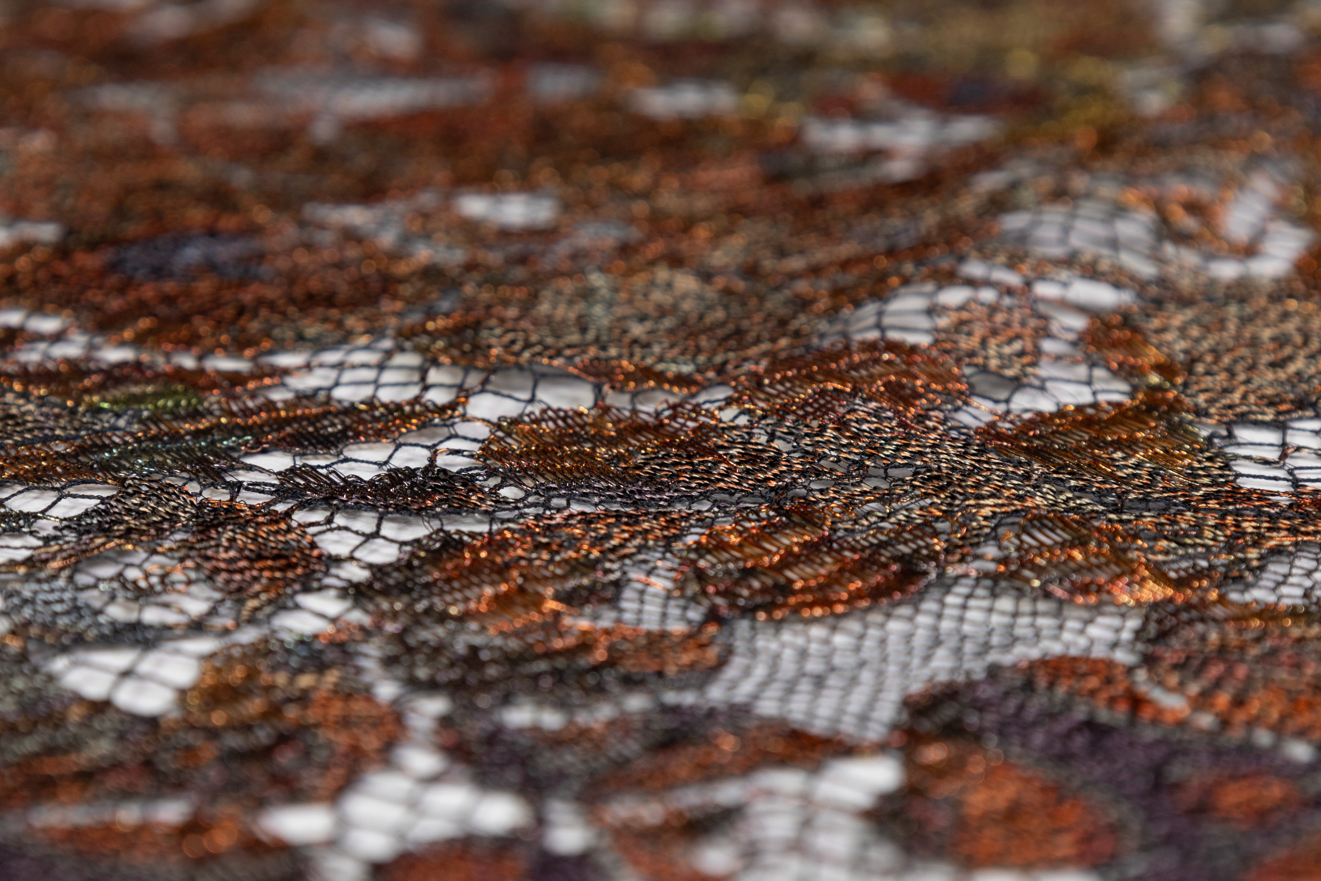 Solstiss - Floral Metallic Printed French Lace - Copper Patina