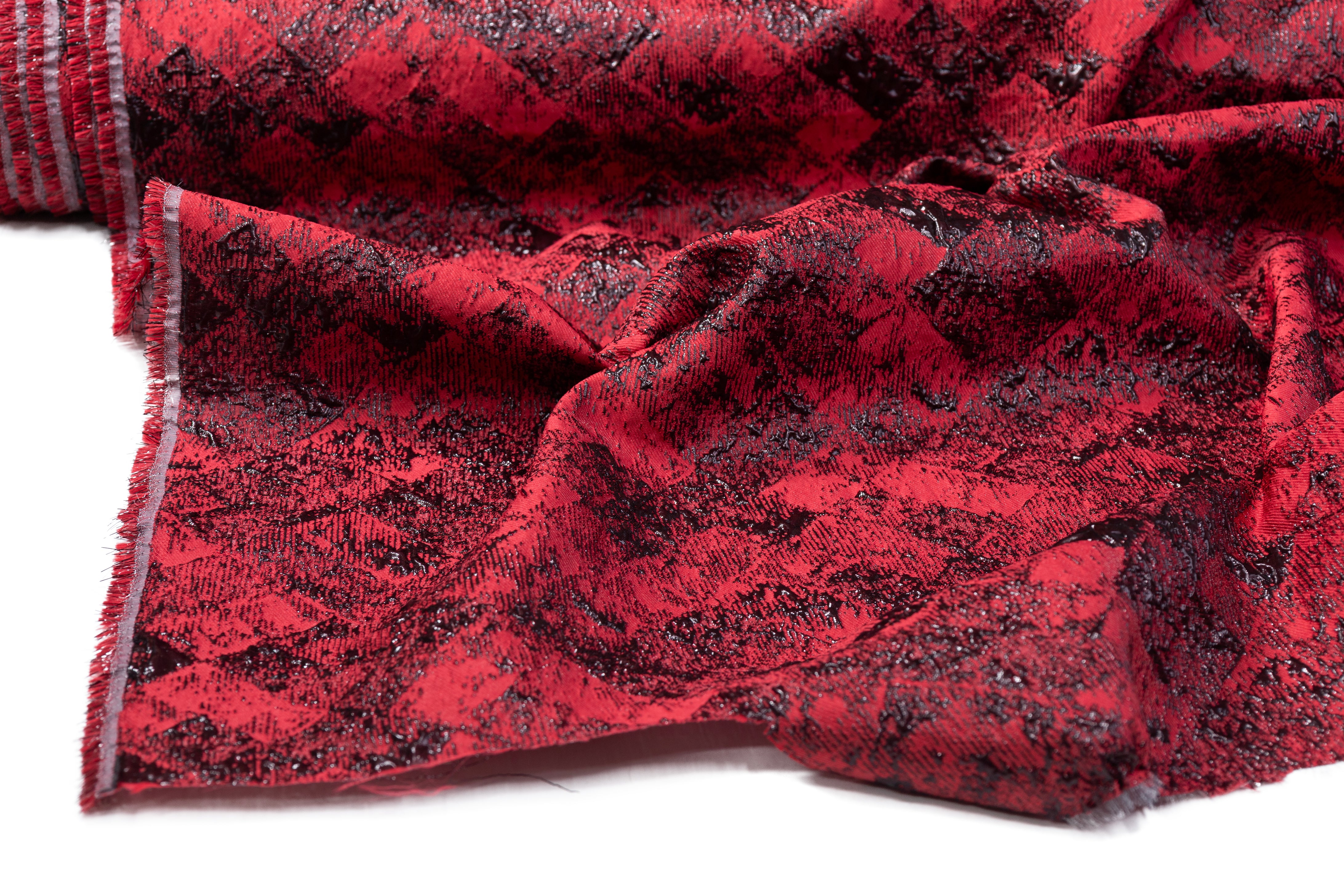 Abstract Metallic Cloqué Brocade - Red / Black