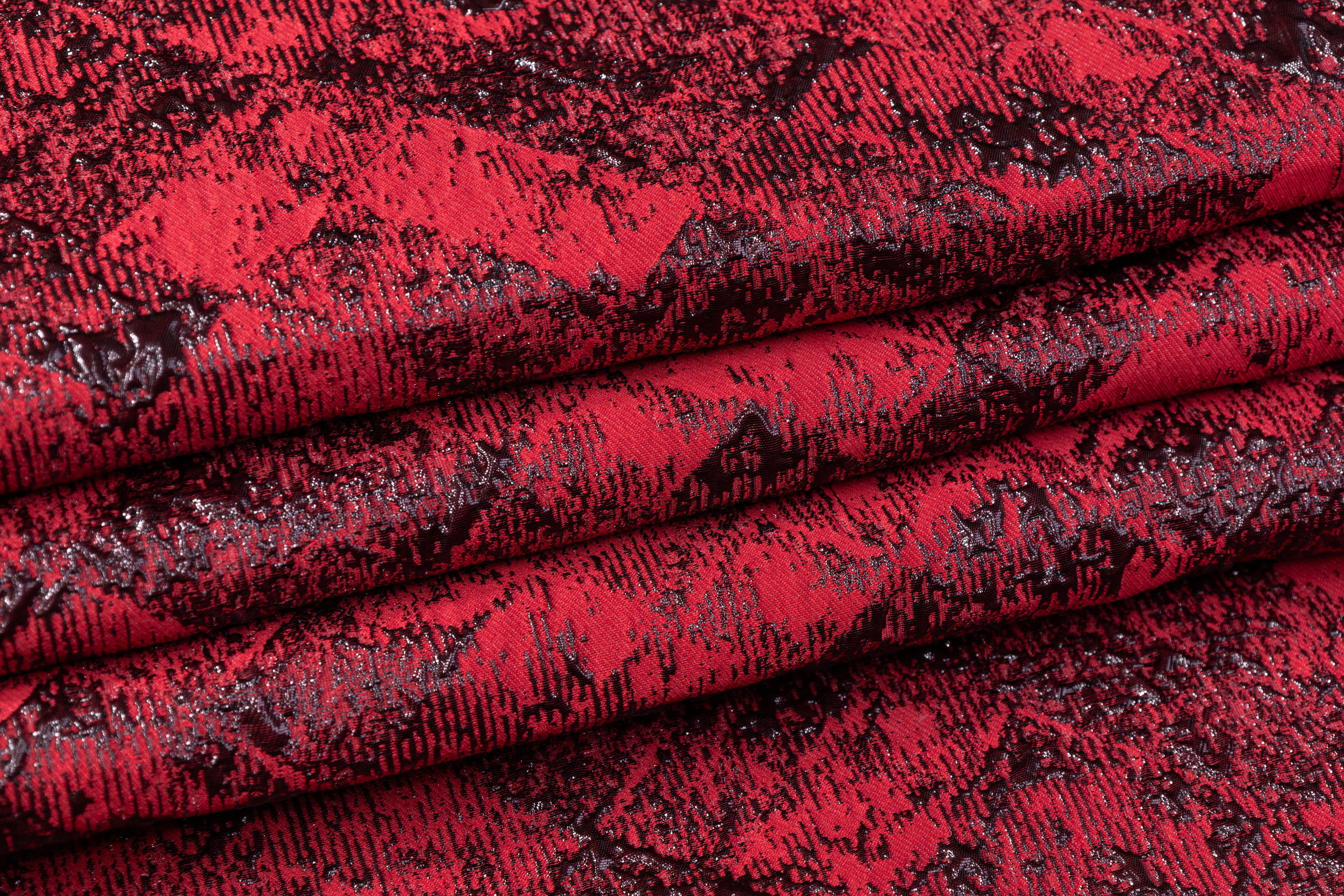 Abstract Metallic Cloqué Brocade - Red / Black