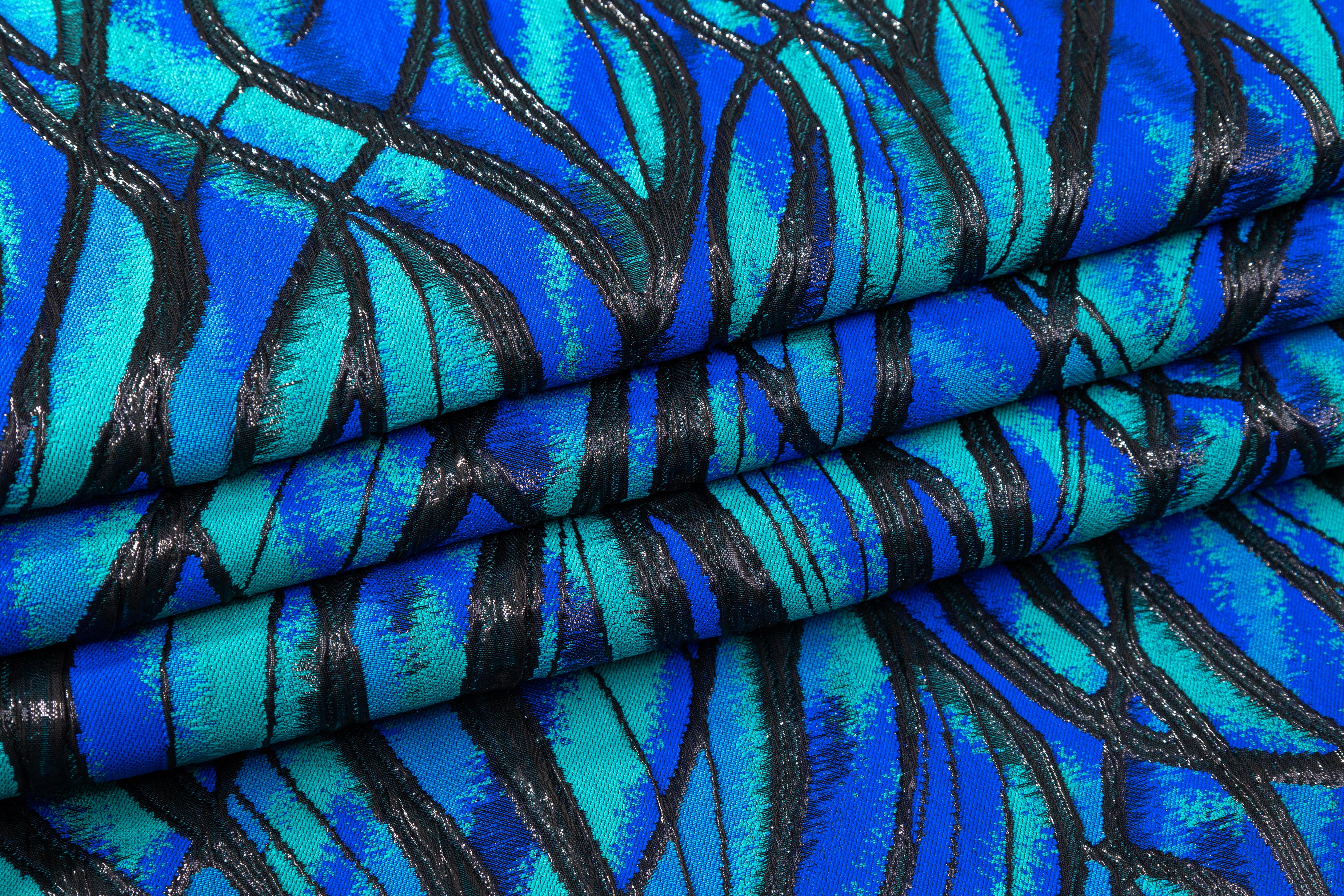 Abstract Metallic Cloqué Brocade - Blue / Green / Black