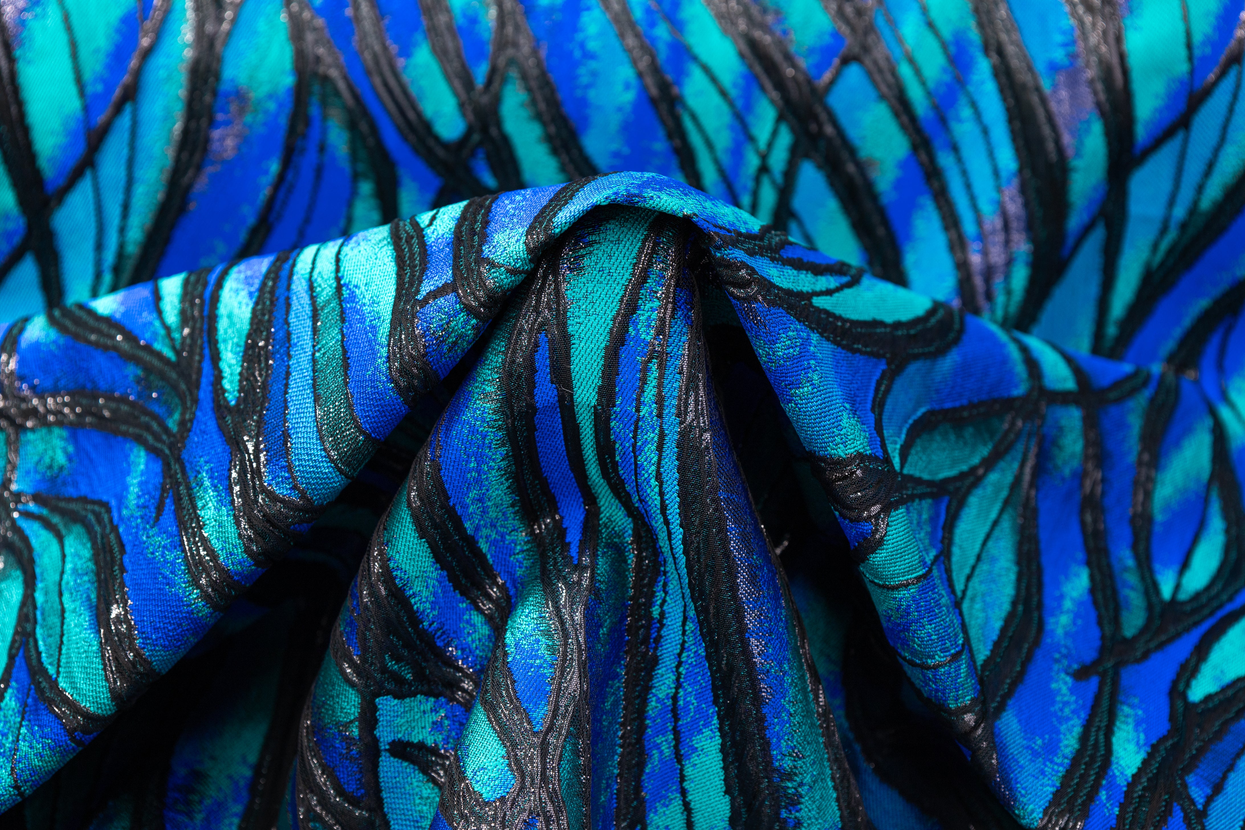 Abstract Metallic Cloqué Brocade - Blue / Green / Black