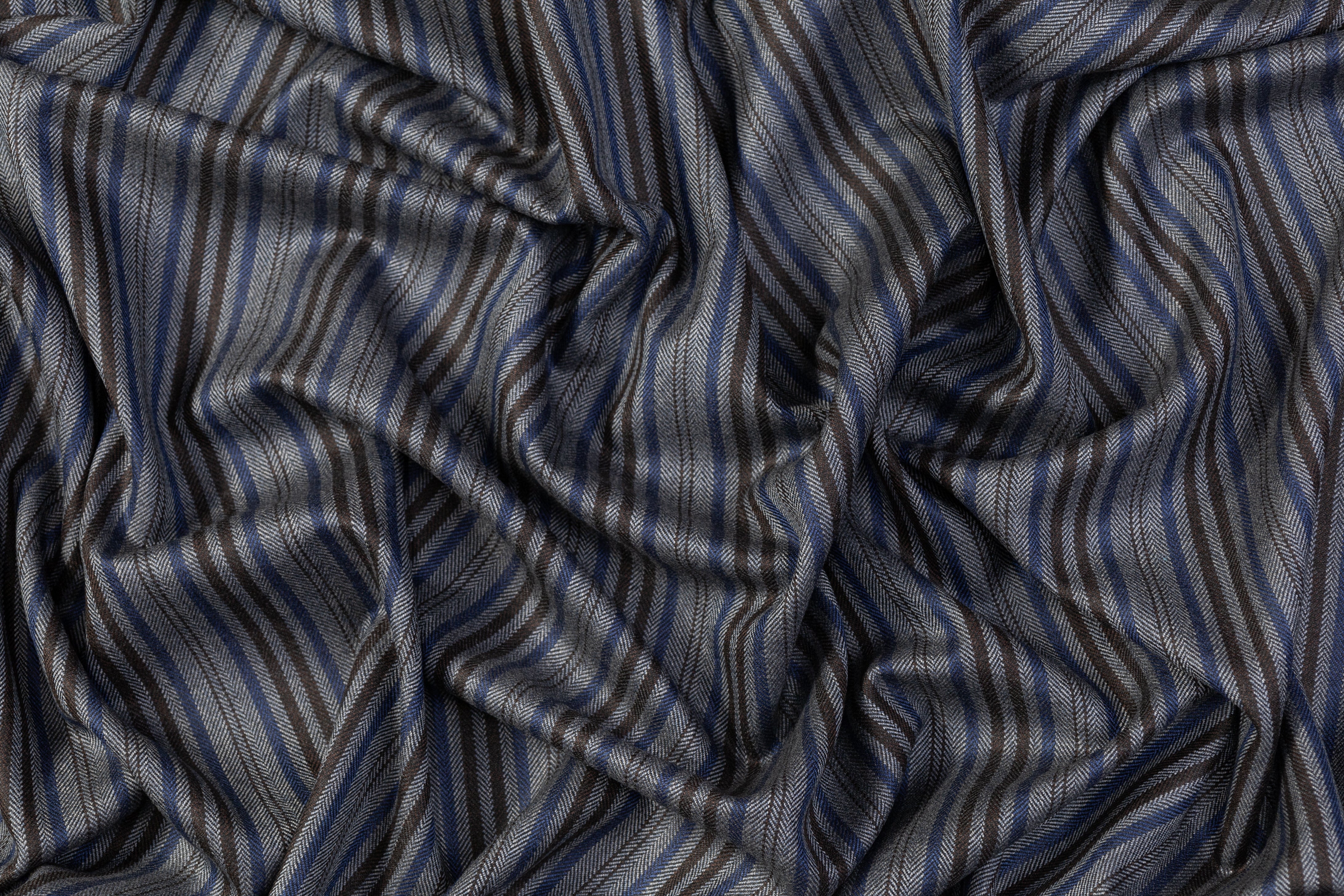 Striped Italian Wool Suiting - Gray / Brown / Blue