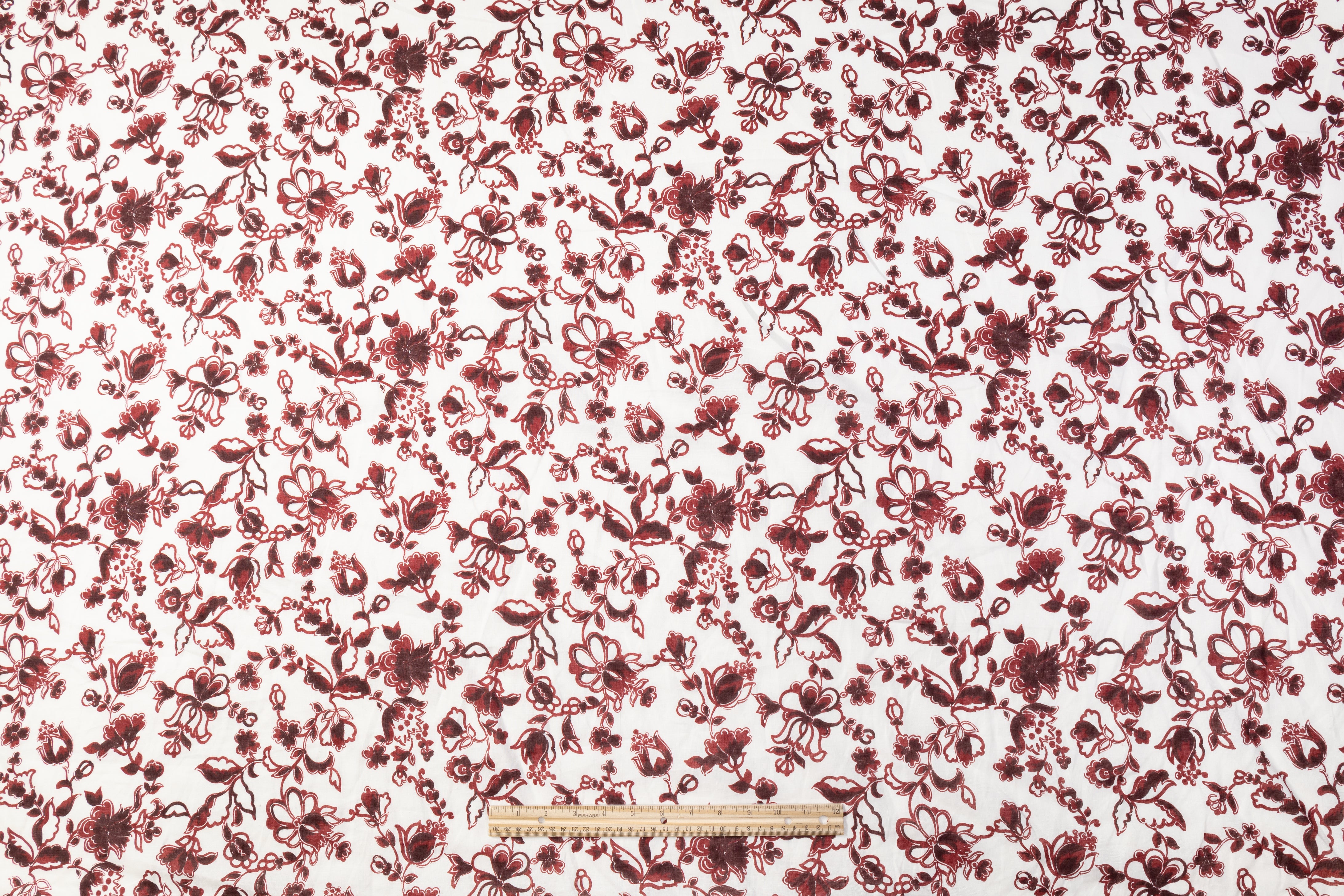 Floral Italian Linen - Maroon / White