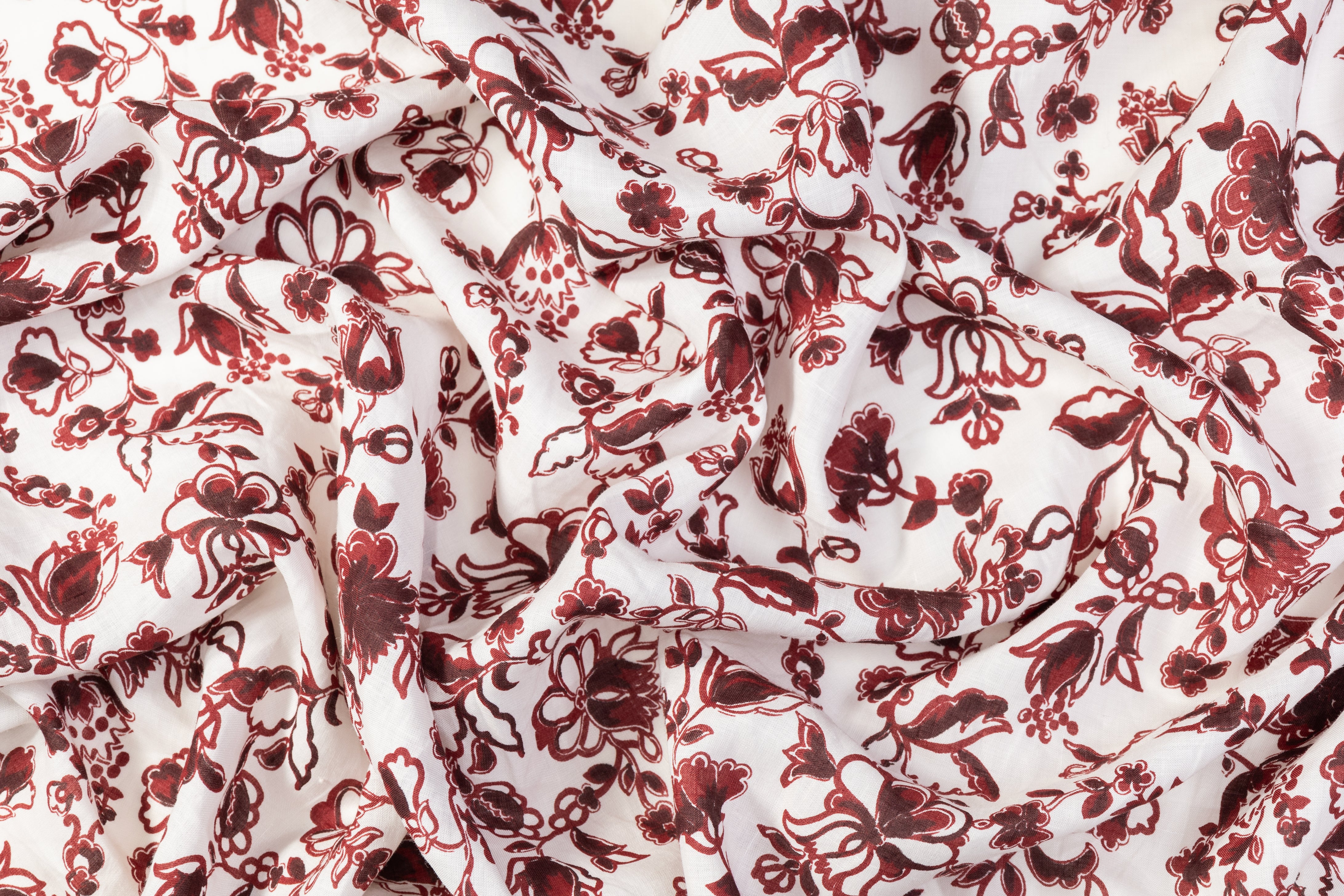 Floral Italian Linen - Maroon / White