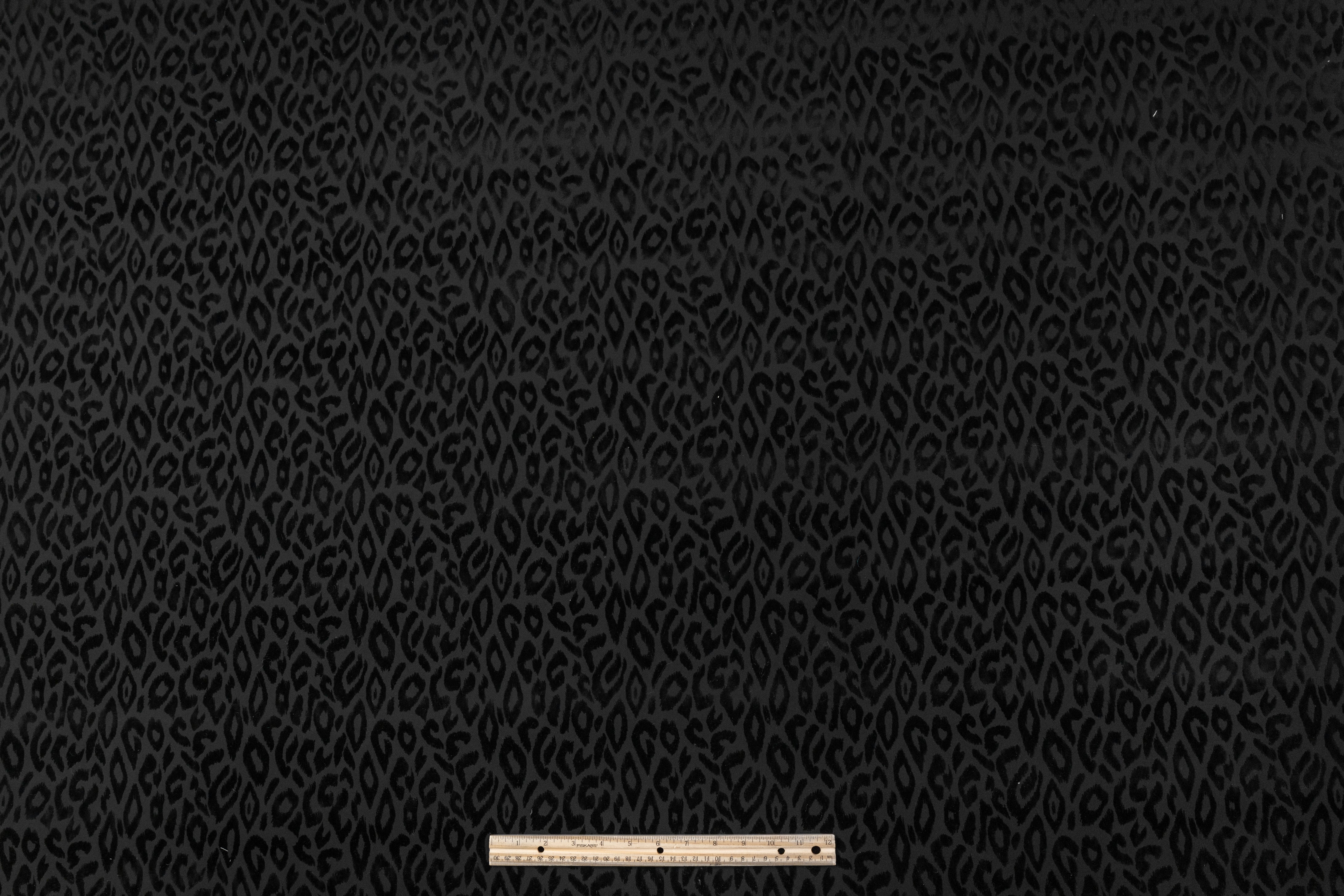 Italian Poly Cotton Denim with Cheetah Flocking - Black