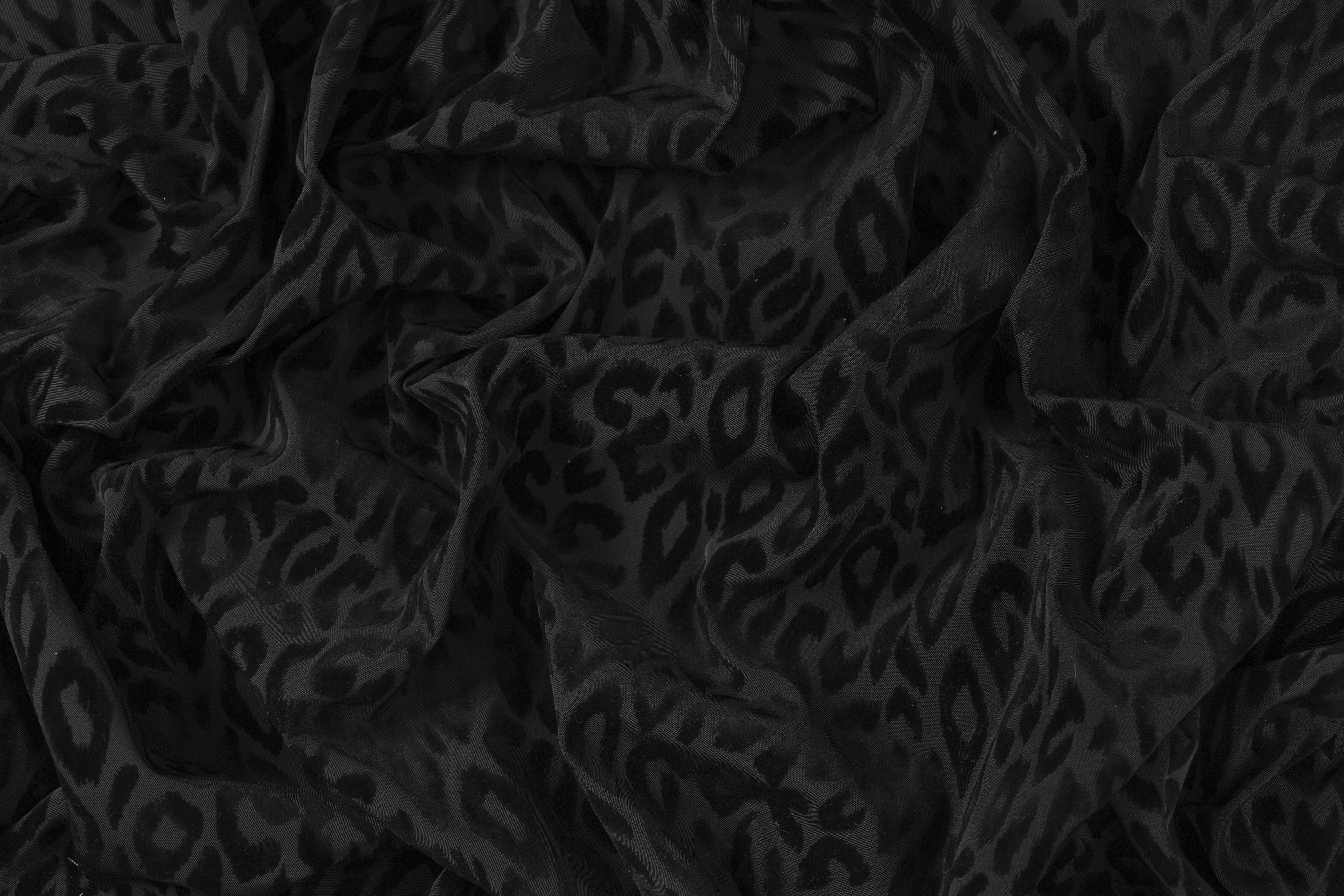 Italian Poly Cotton Denim with Cheetah Flocking - Black