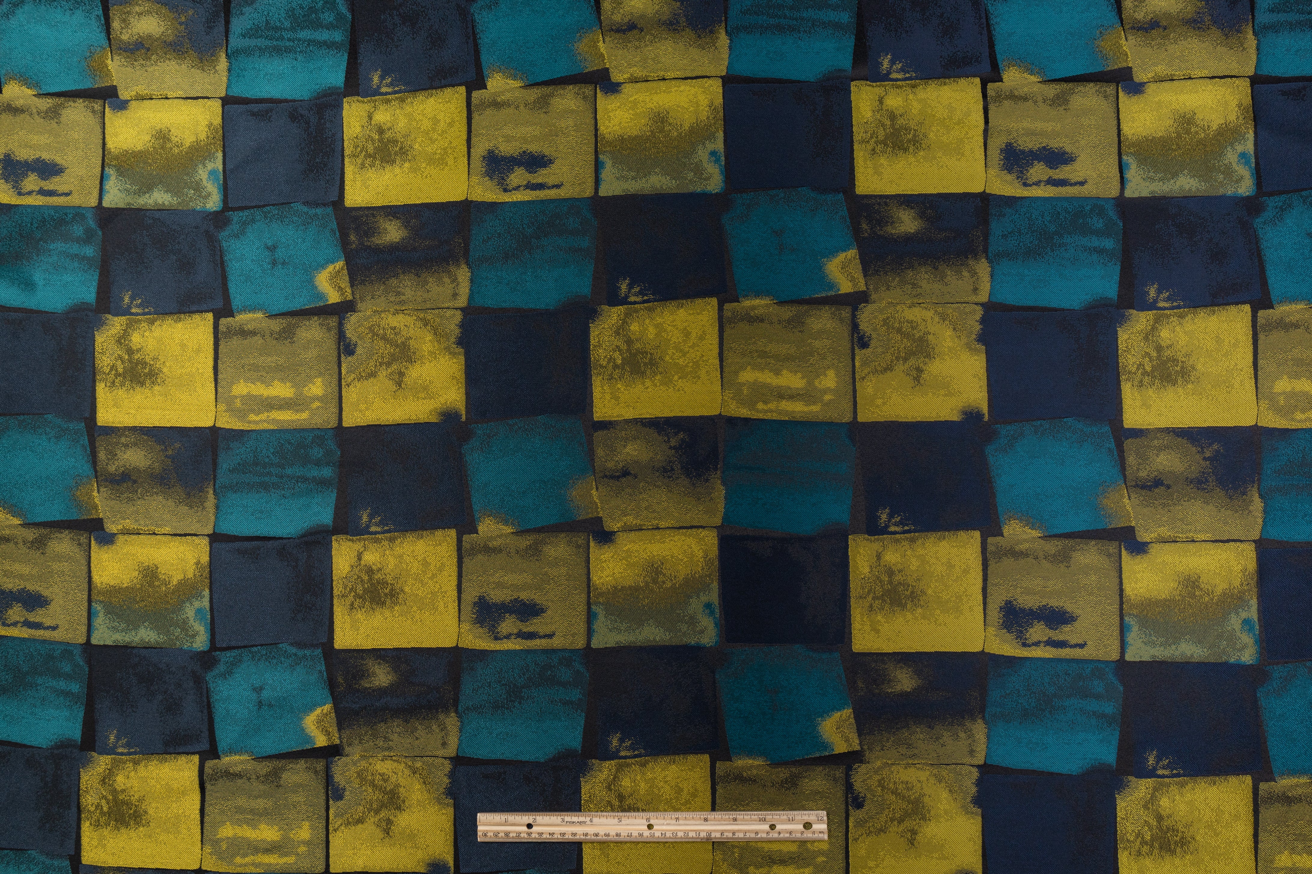 Italian Patch Design Brocade - Teal / Yellow