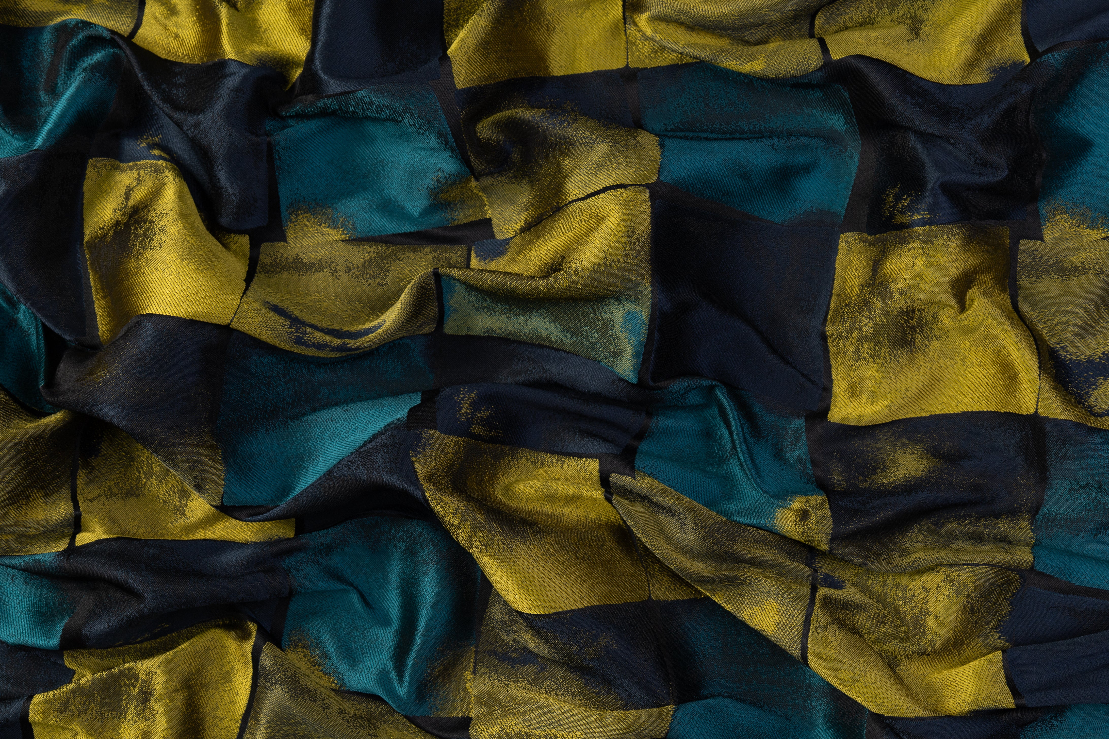 Italian Patch Design Brocade - Teal / Yellow