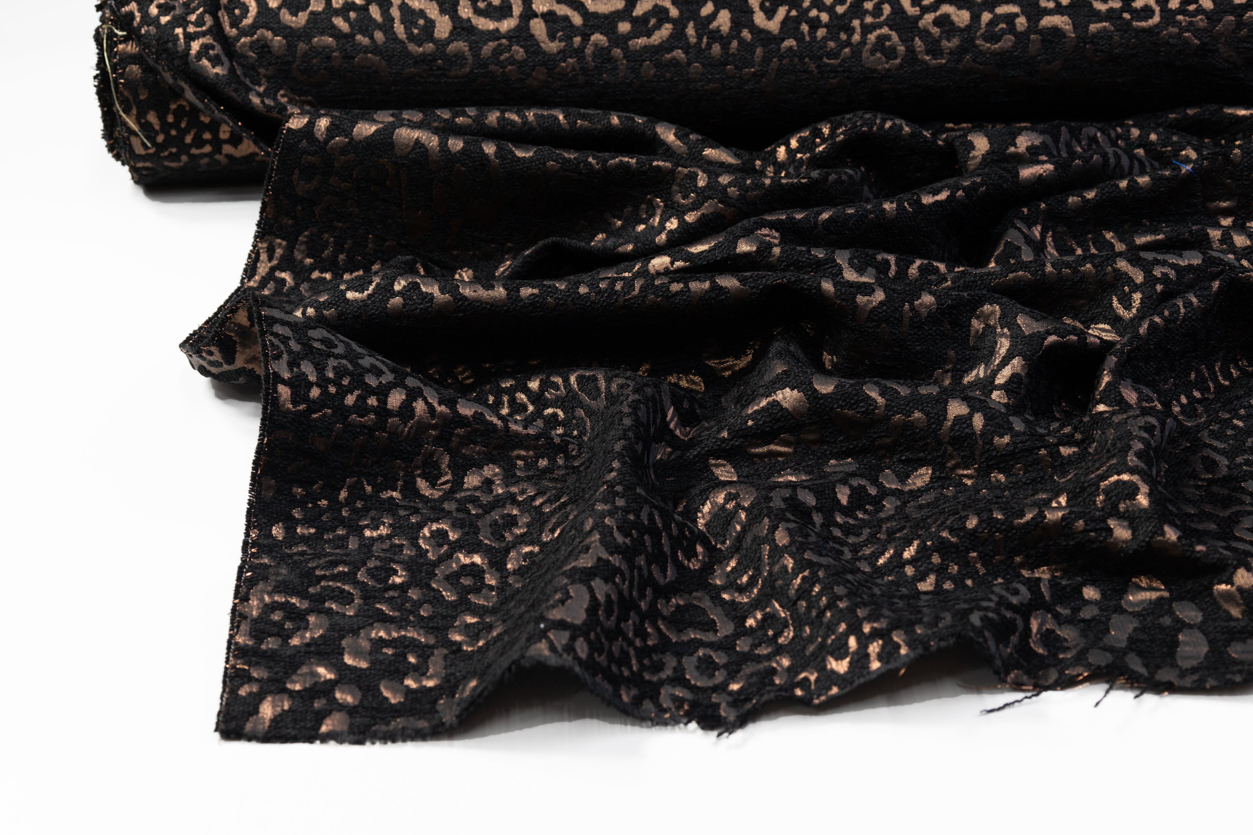 Italian Cheetah Chenille Metallic Brocade - Black / Bronze