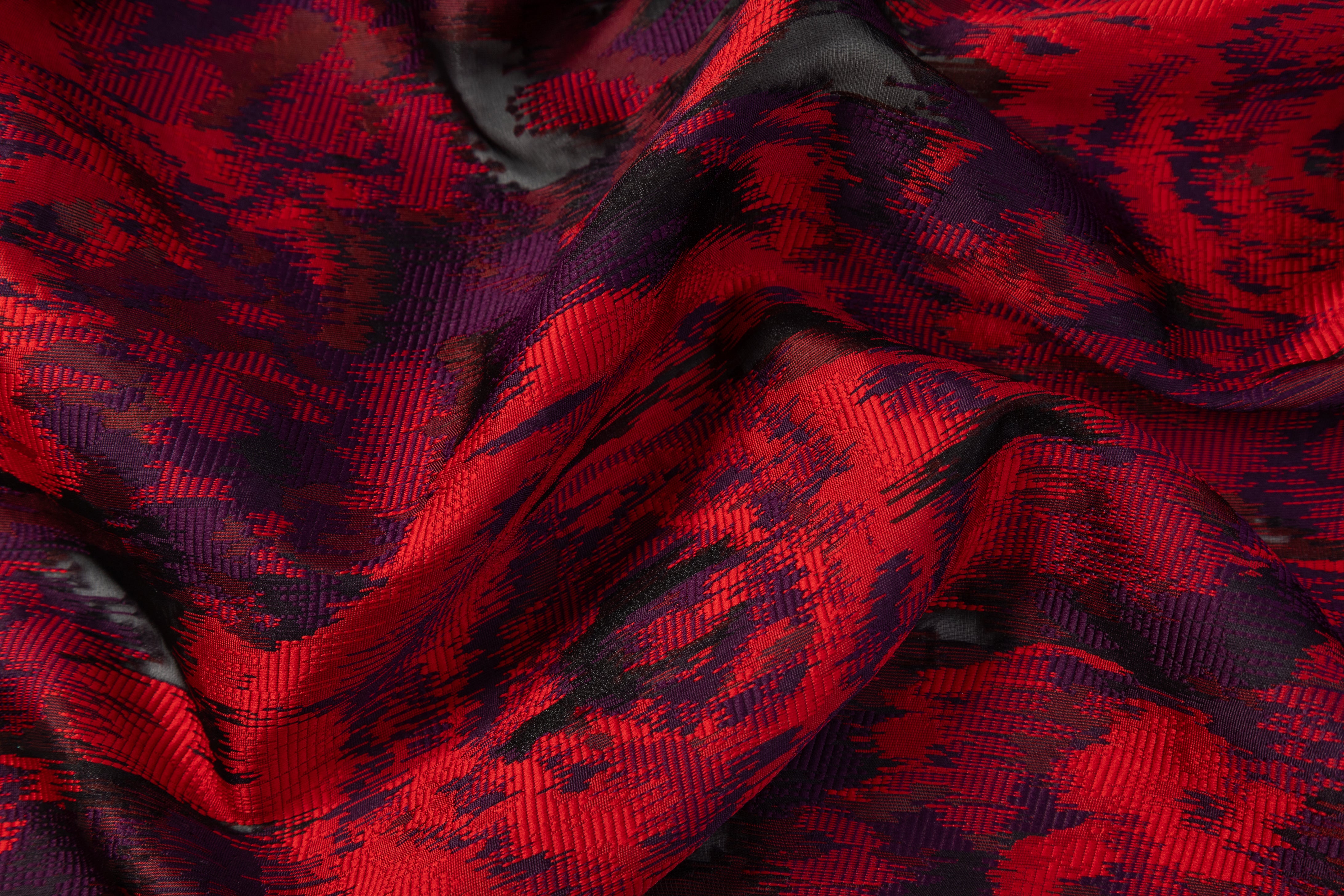 Abstract Polyester Fil Coupé - Red / Purple
