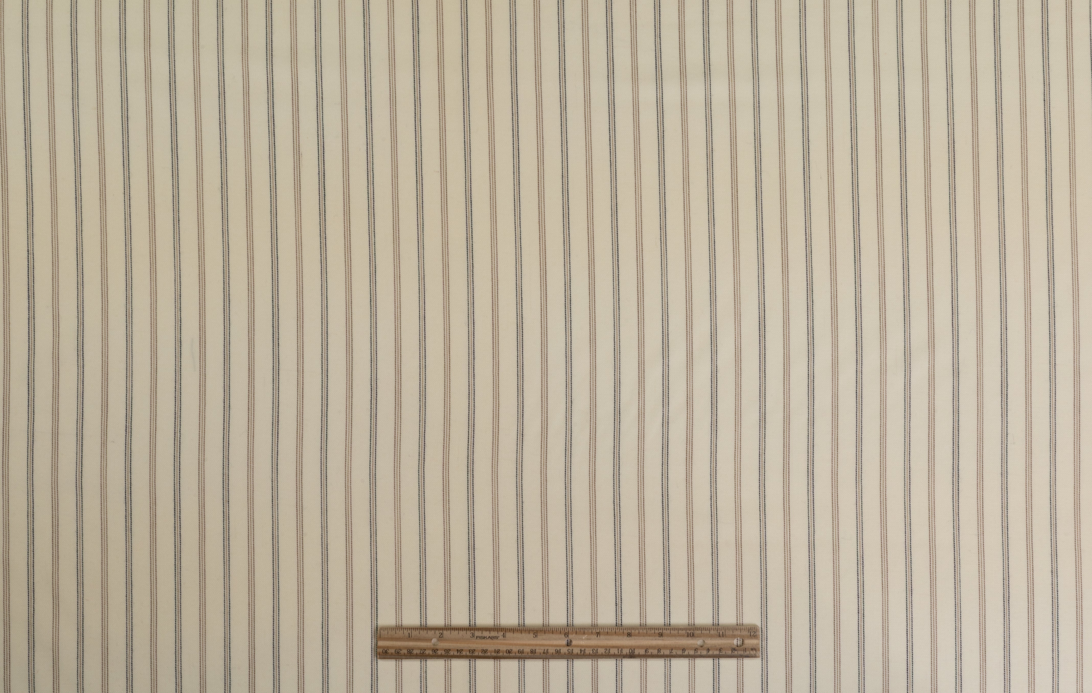 Striped Italian Wool Blend Suiting - Ivory / Brown / Black