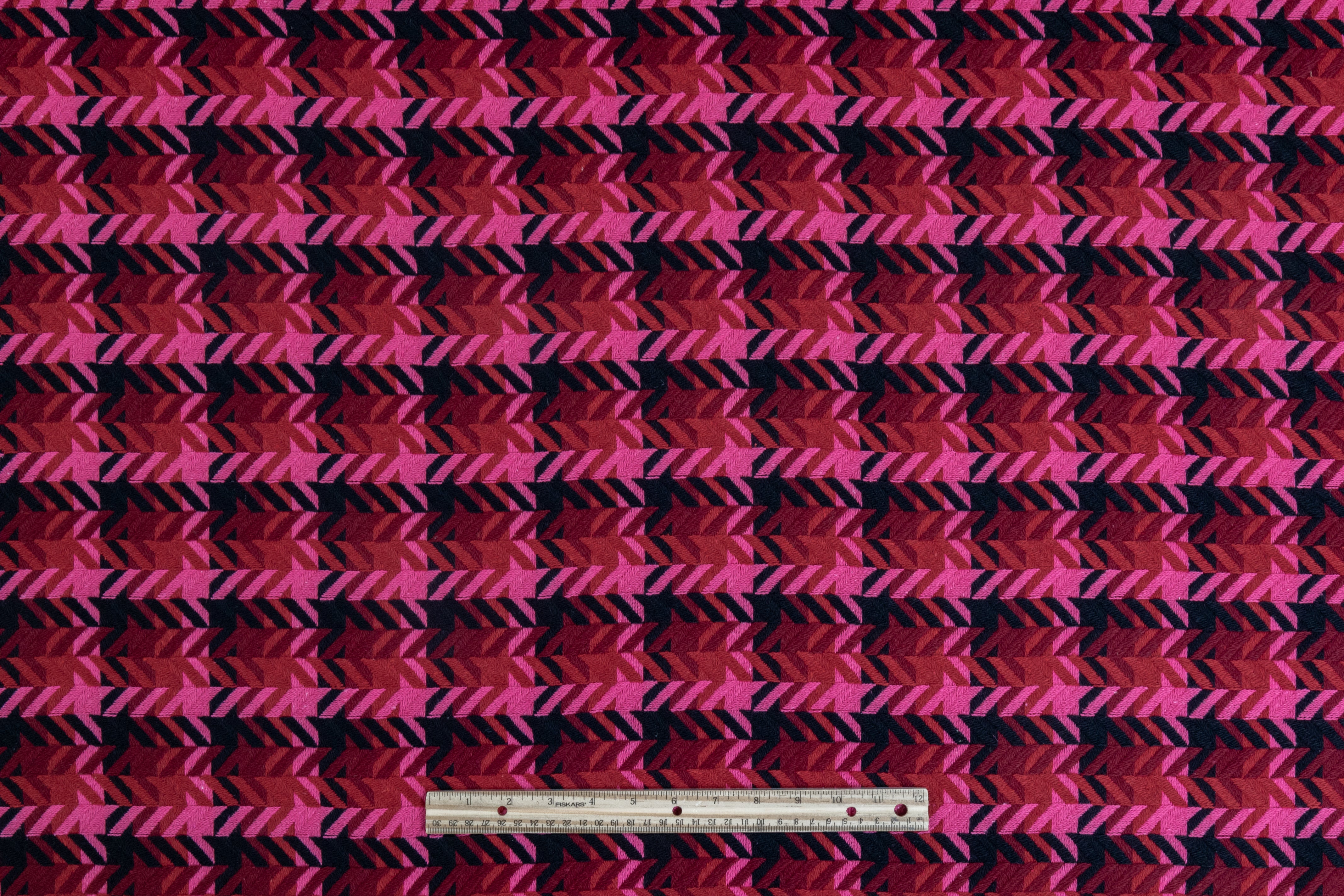 Broken Herringbone Italian Wool Blend Coating - Red / Pink / Maroon / Black