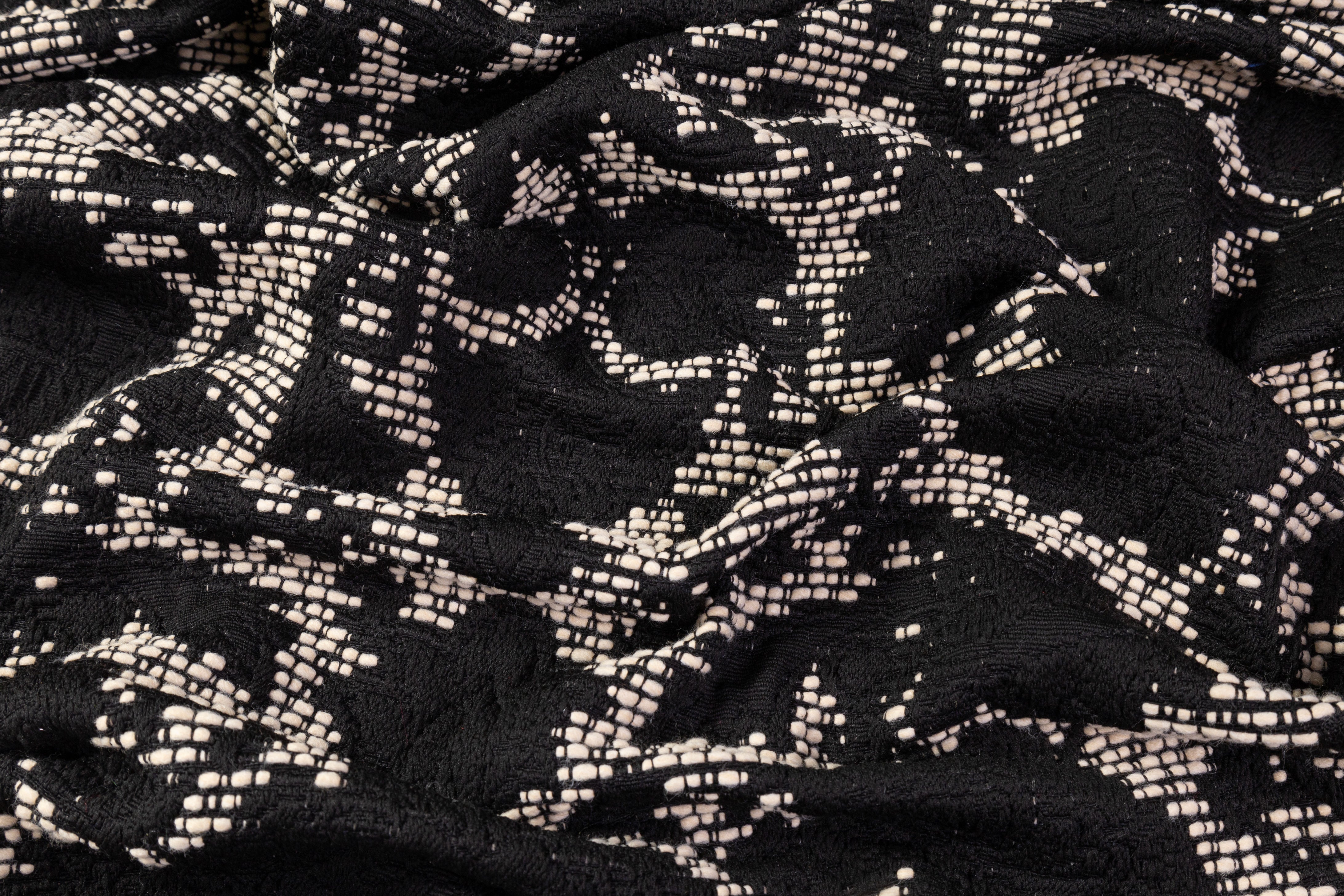 Floral Damask Italian Wool Blend Brocade - Black / Ivory