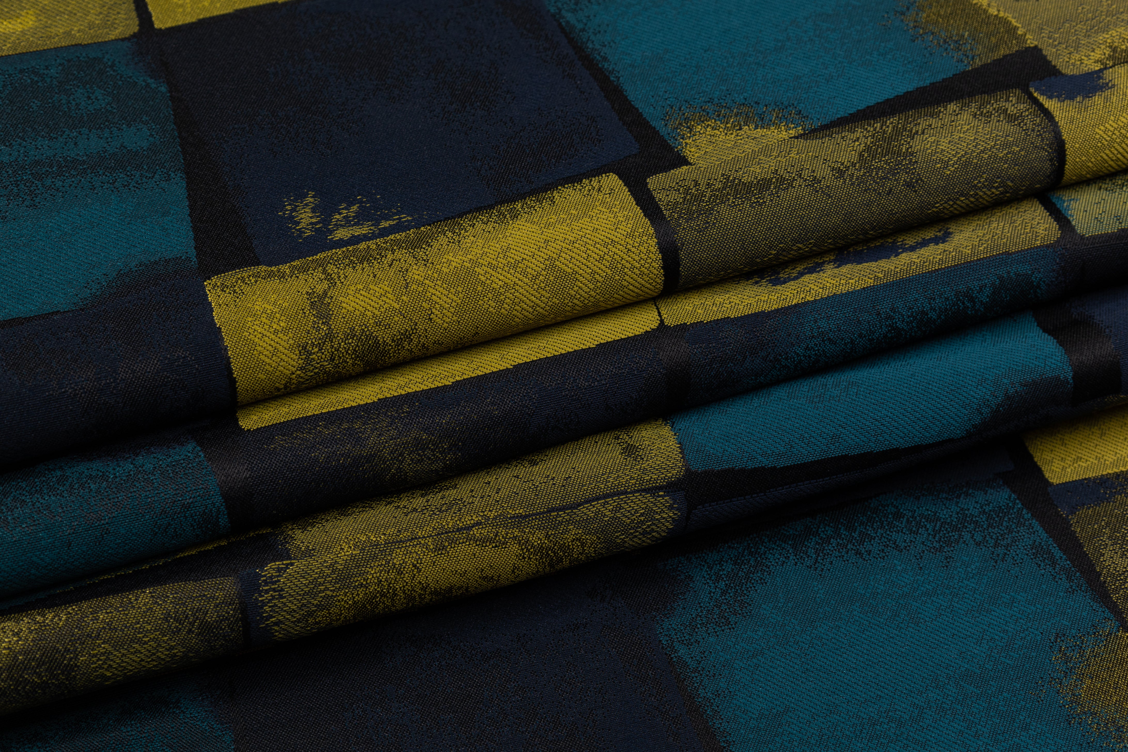 Italian Patch Design Brocade - Teal / Yellow