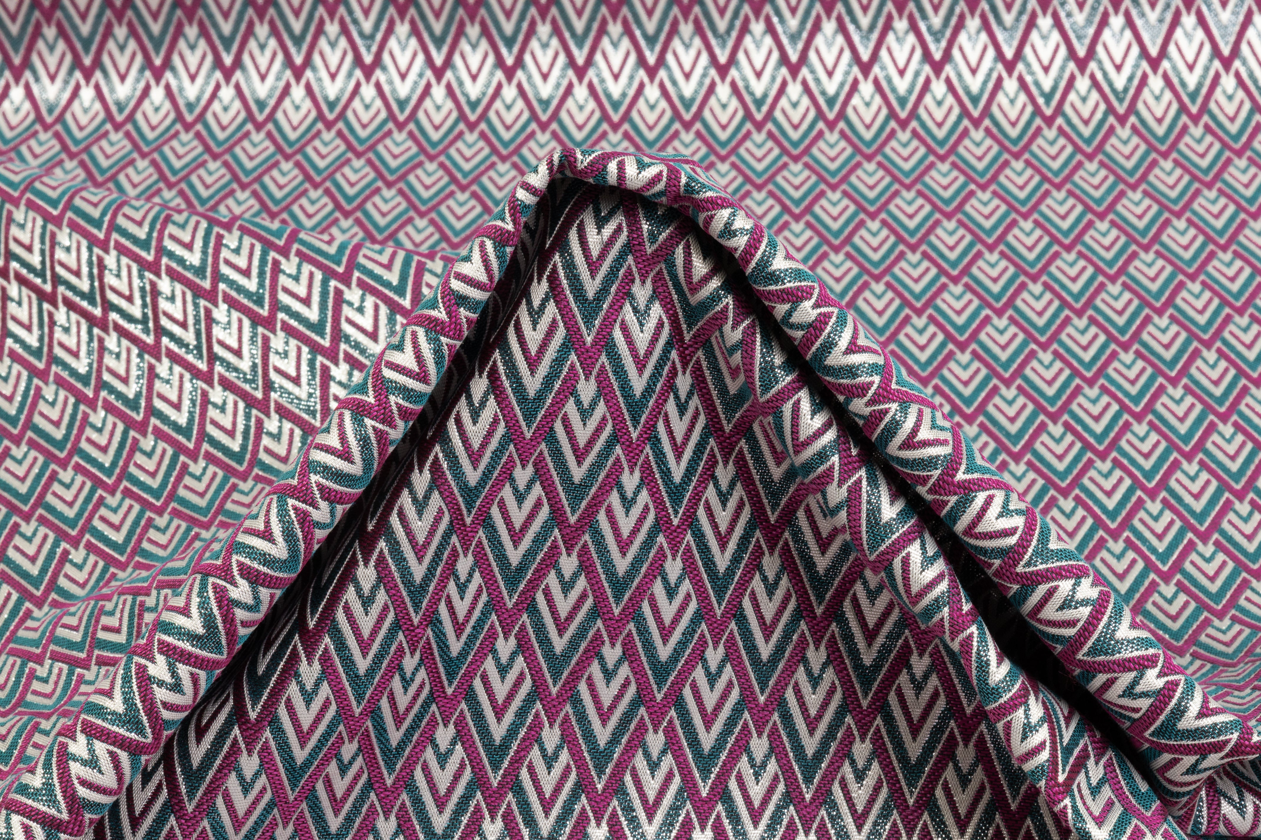Geometric Metallic Italian Brocade - Magenta / Teal