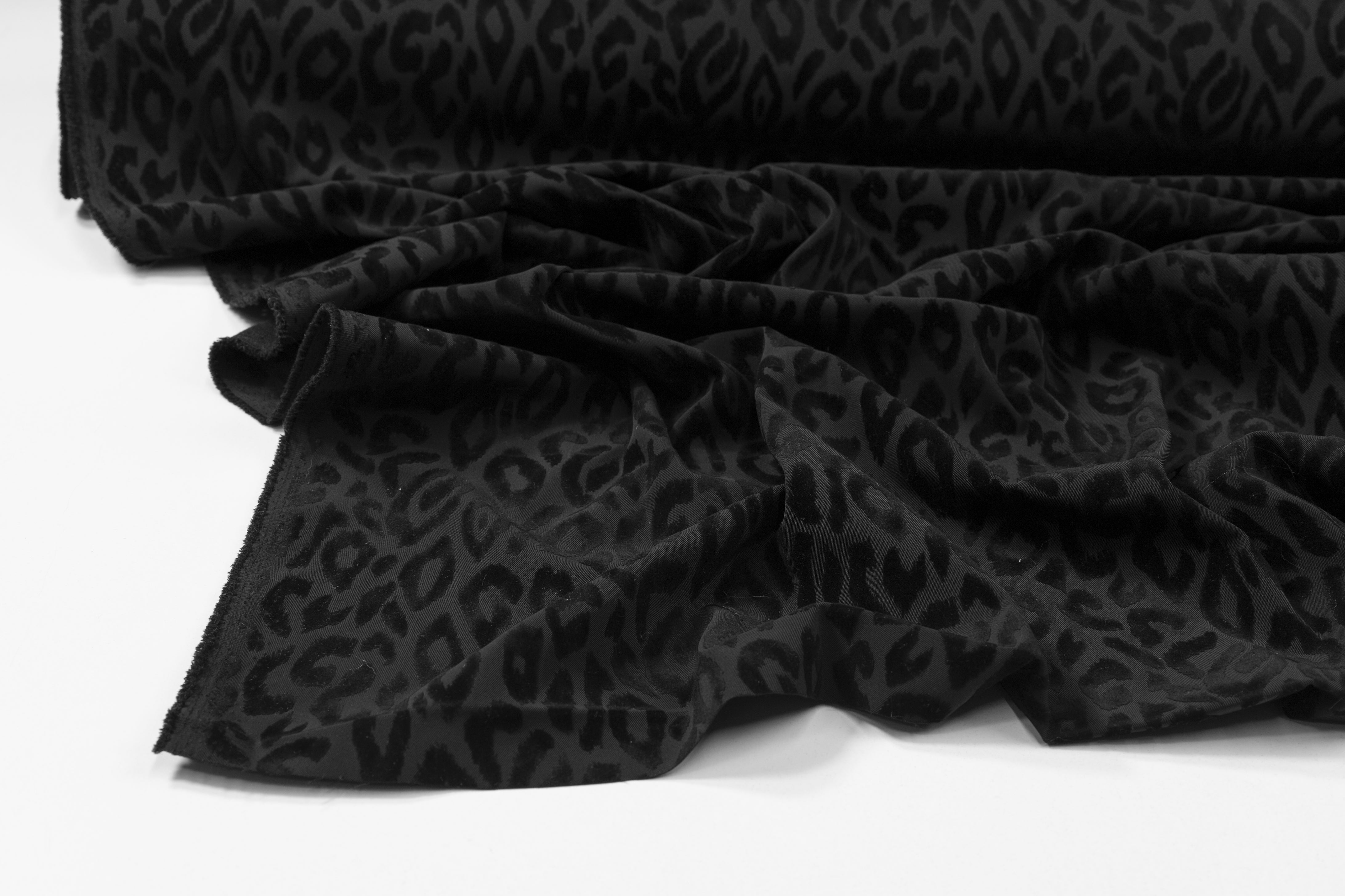 Italian Poly Cotton Denim with Cheetah Flocking - Black