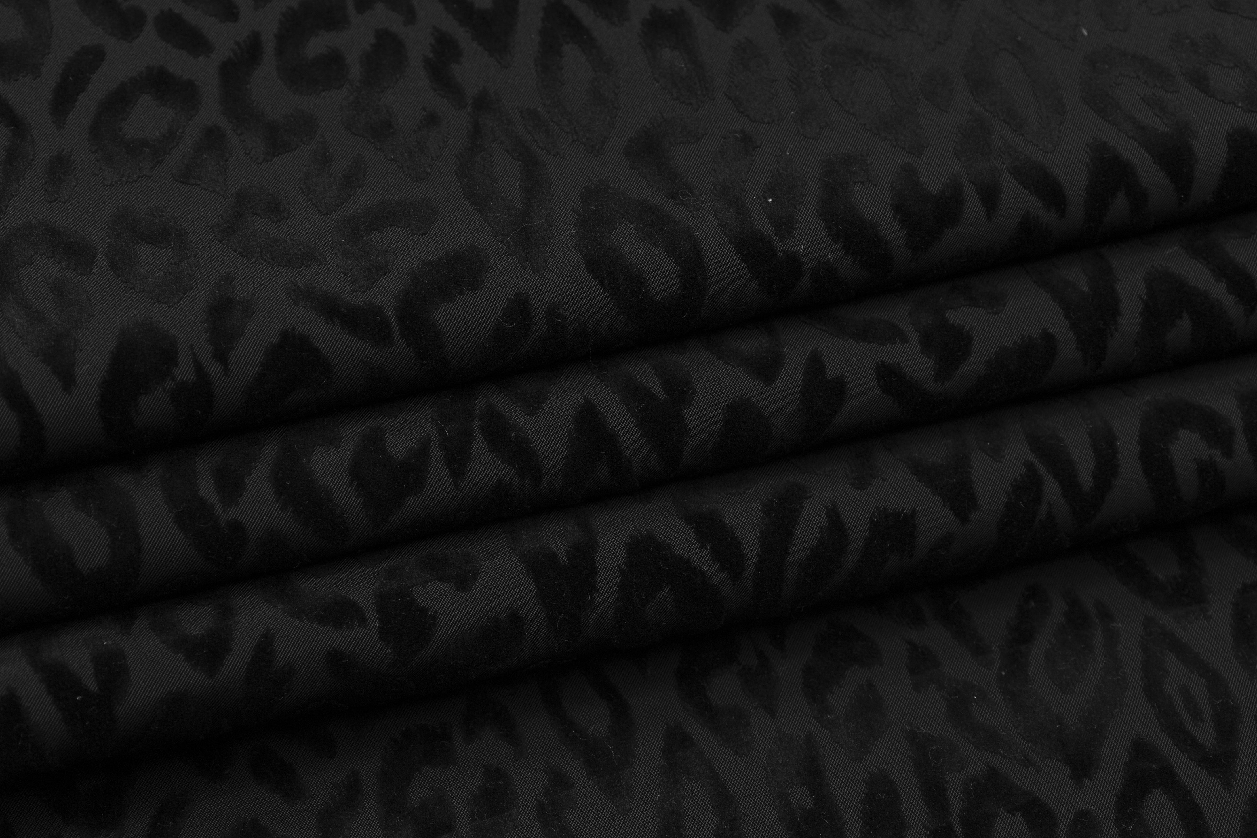 Italian Poly Cotton Denim with Cheetah Flocking - Black