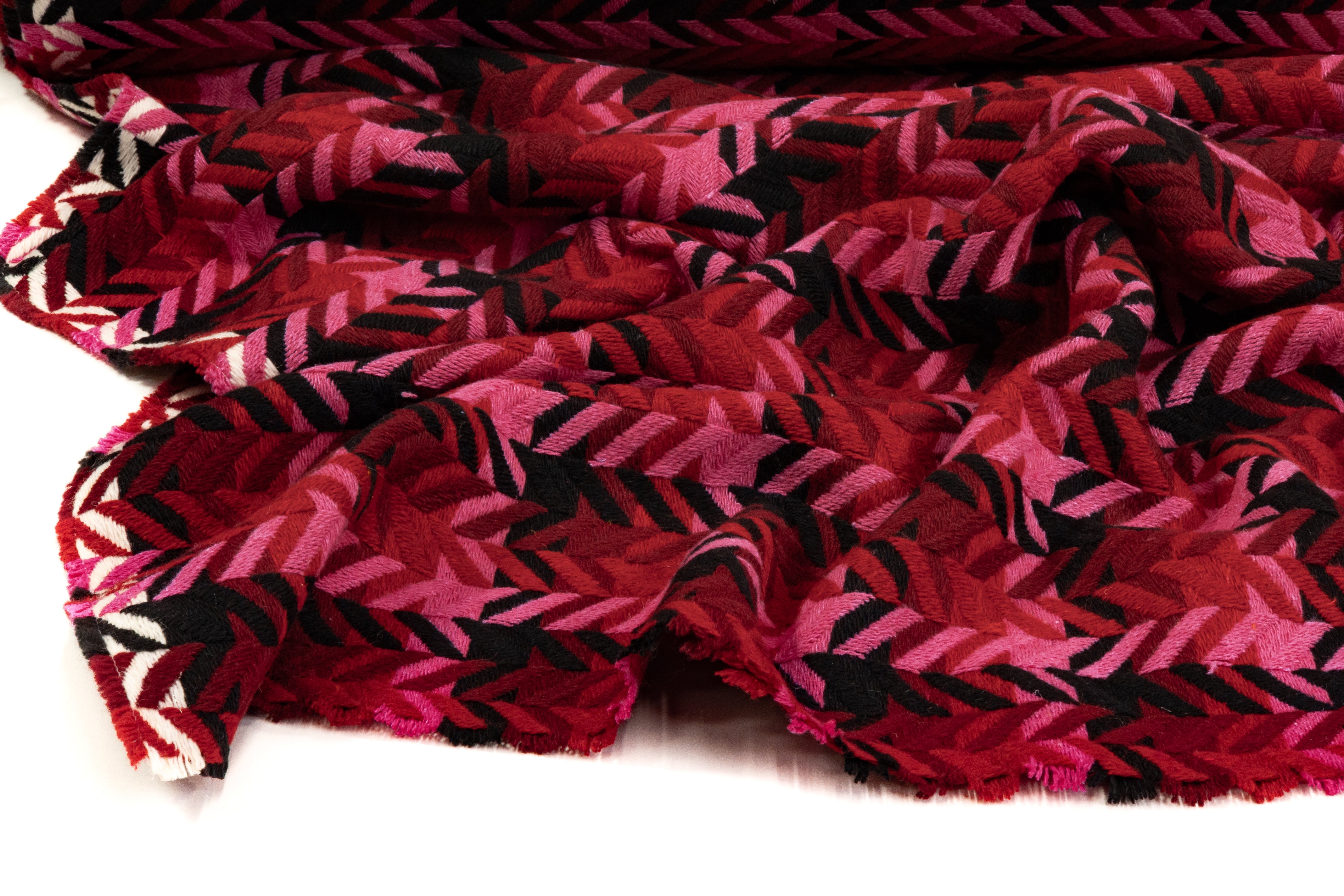 Broken Herringbone Italian Wool Blend Coating - Red / Pink / Maroon / Black