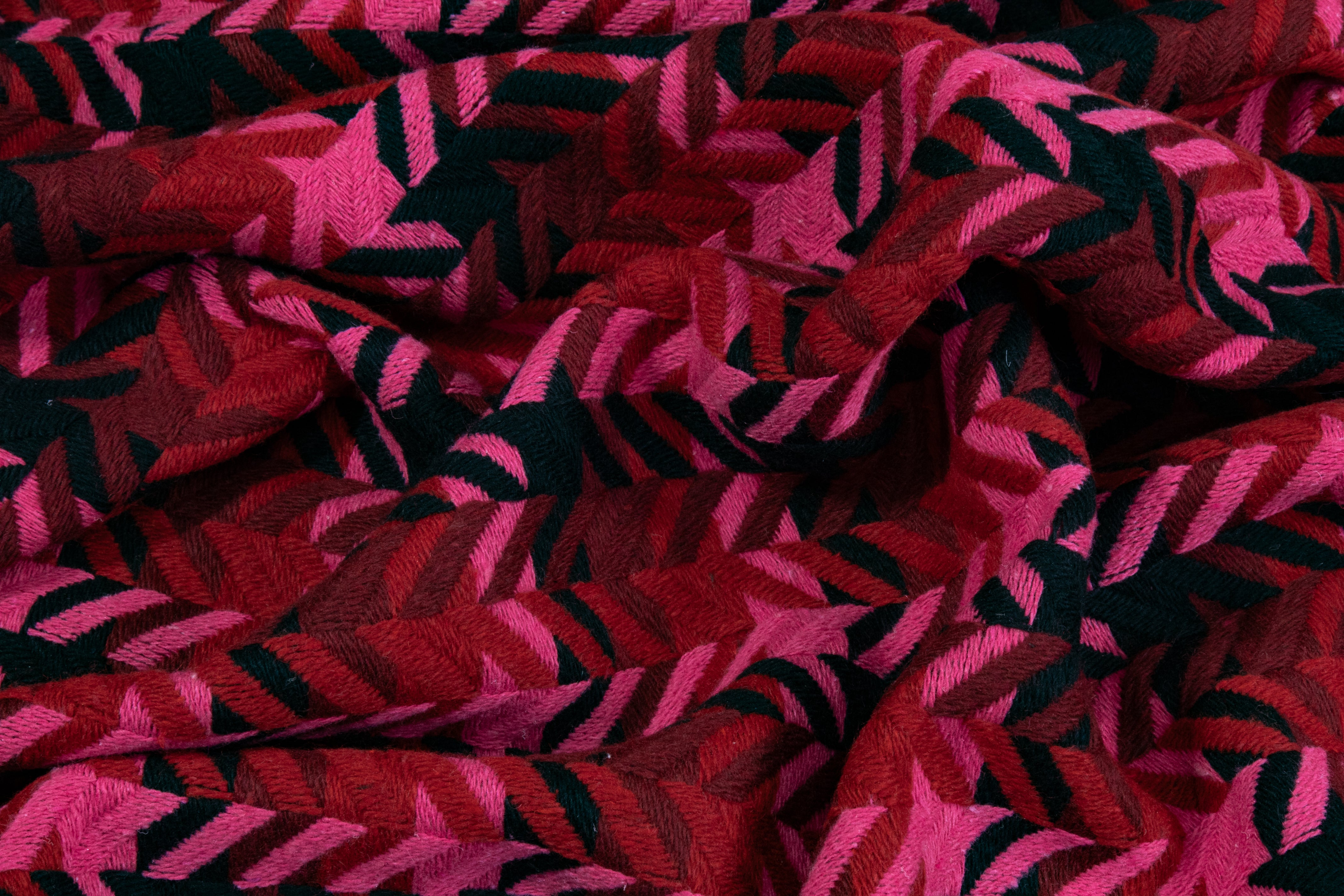 Broken Herringbone Italian Wool Blend Coating - Red / Pink / Maroon / Black