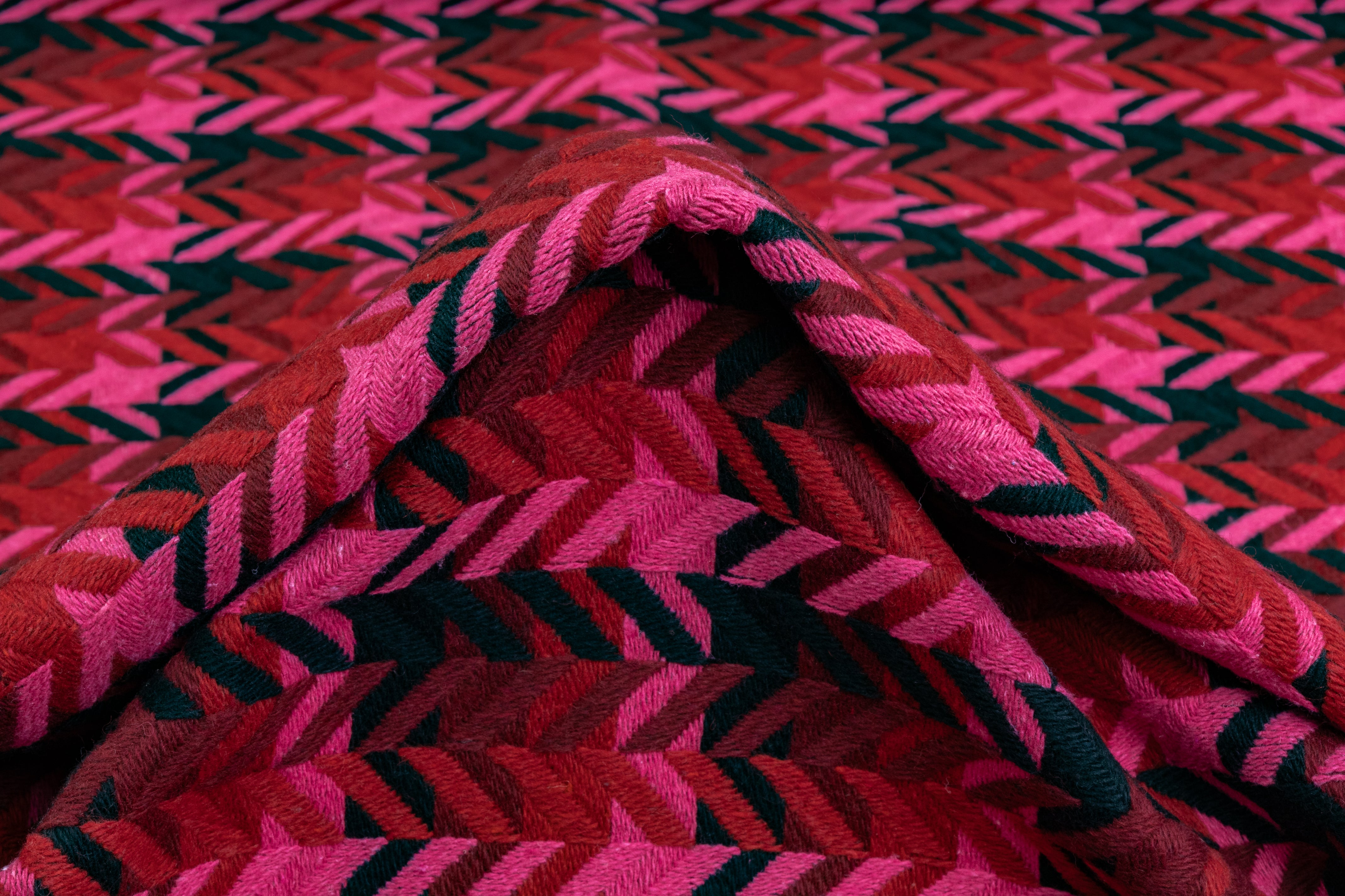 Broken Herringbone Italian Wool Blend Coating - Red / Pink / Maroon / Black