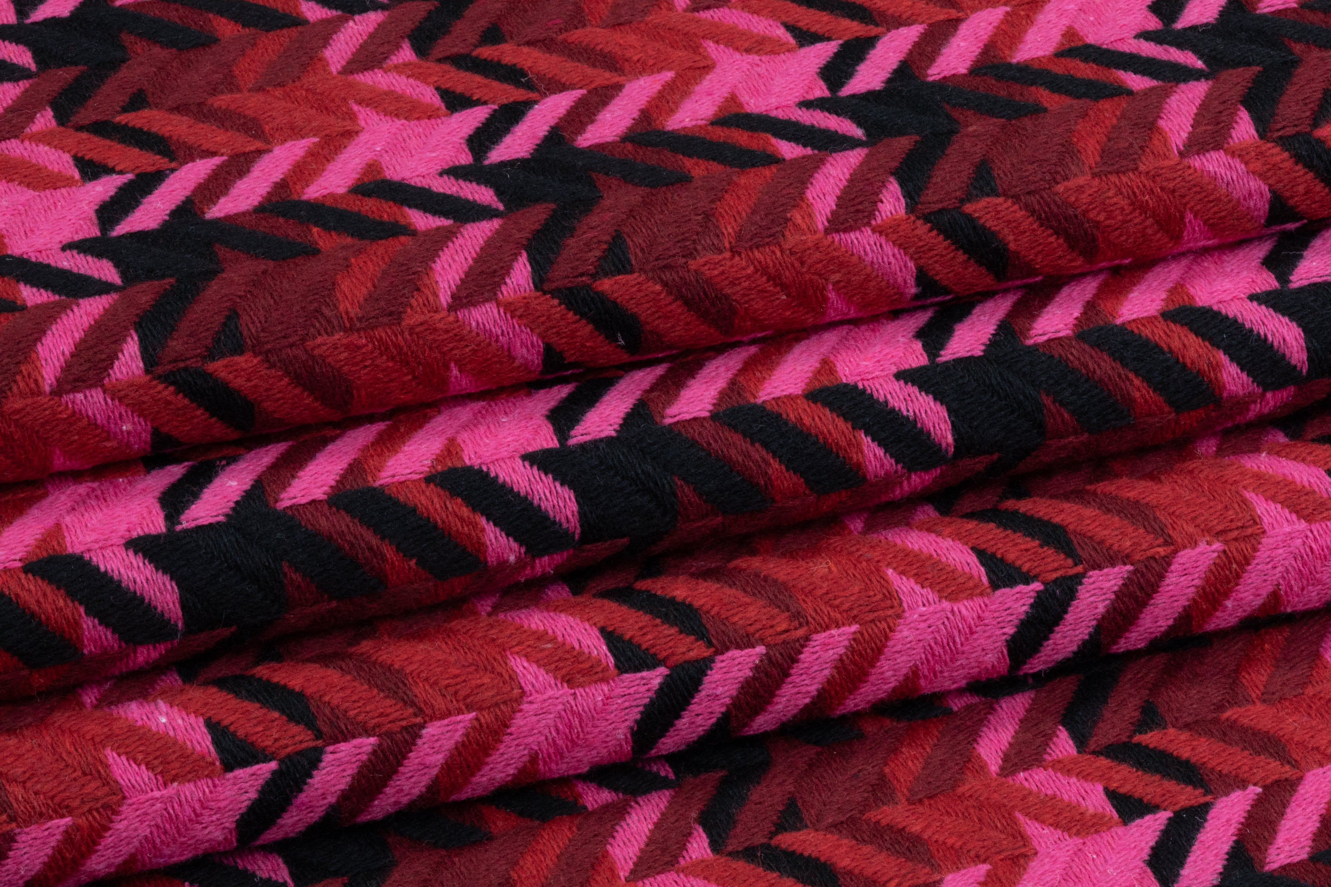 Broken Herringbone Italian Wool Blend Coating - Red / Pink / Maroon / Black