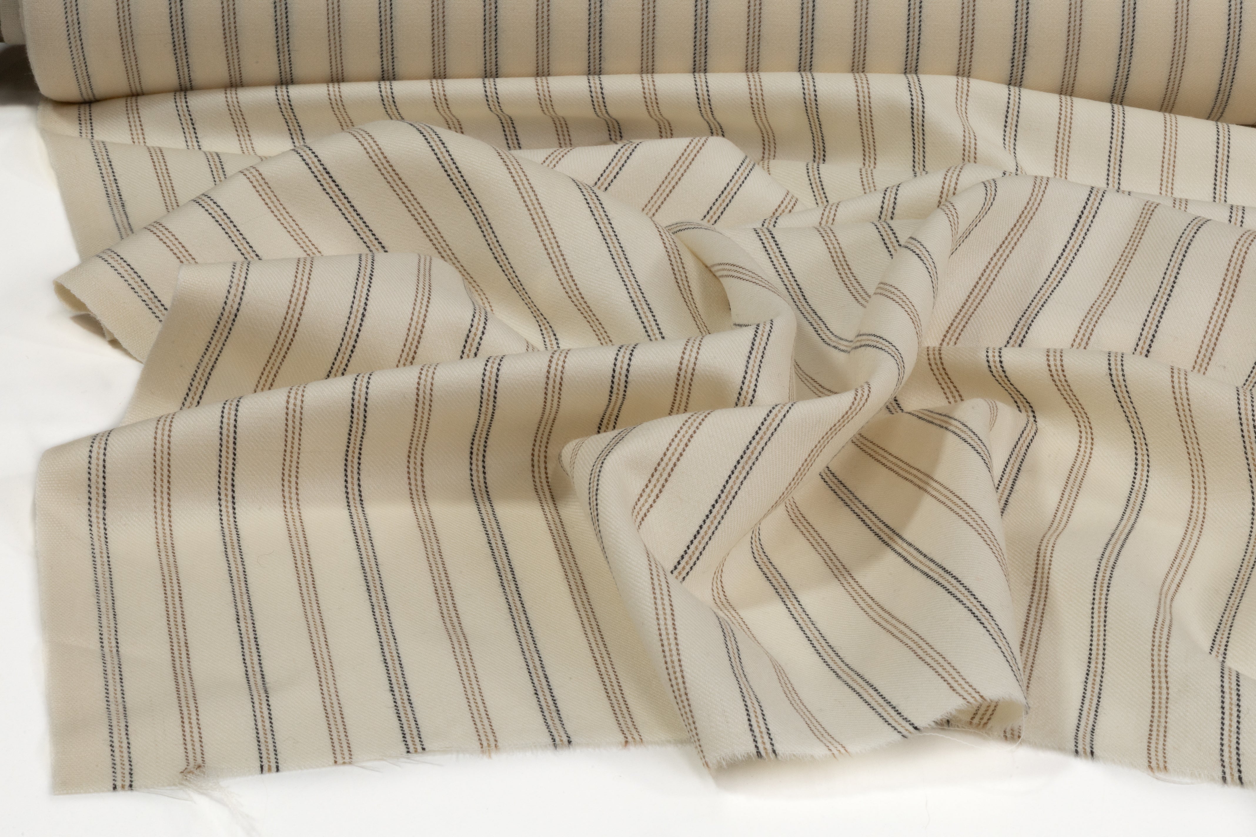 Striped Italian Wool Blend Suiting - Ivory / Brown / Black