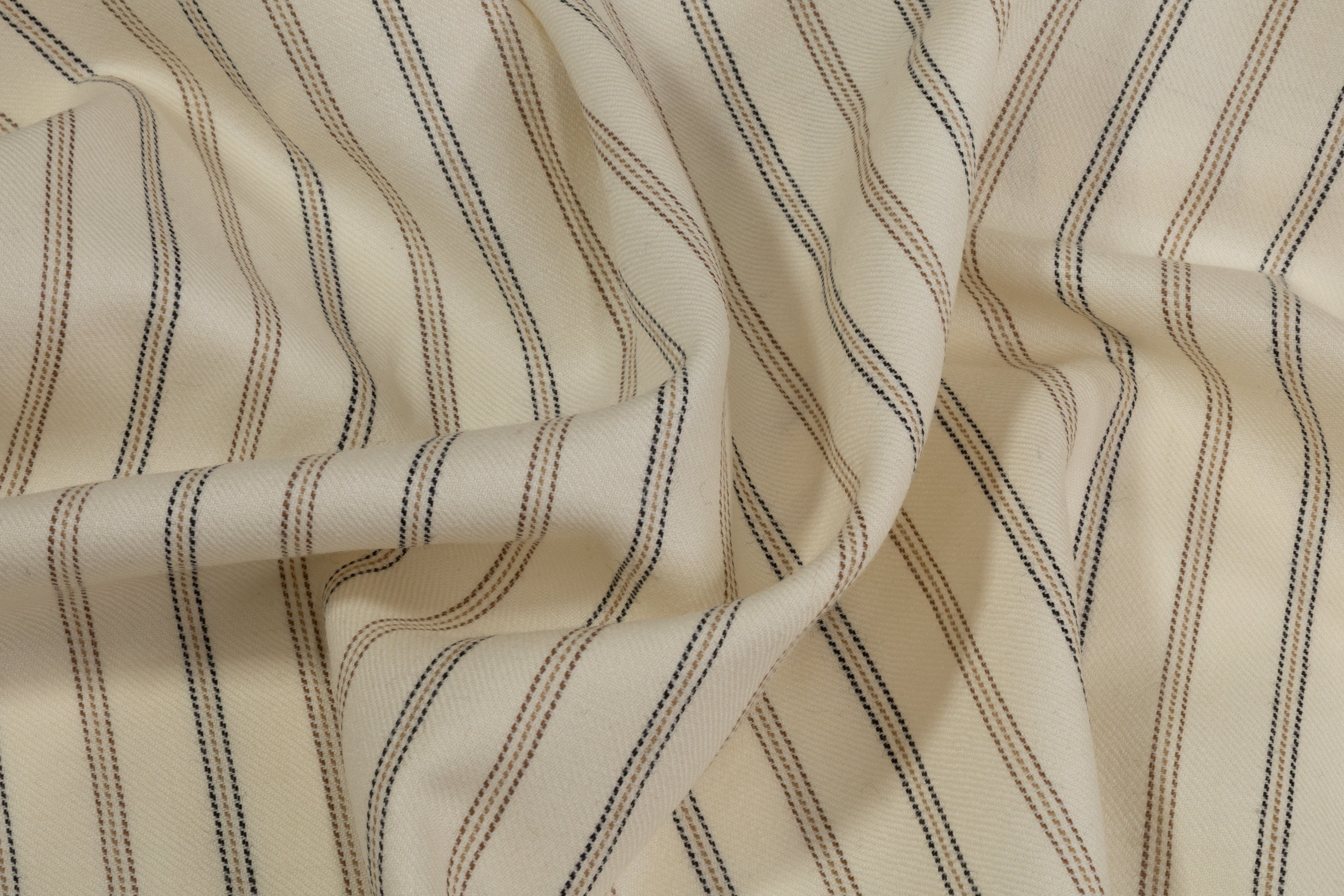 Striped Italian Wool Blend Suiting - Ivory / Brown / Black