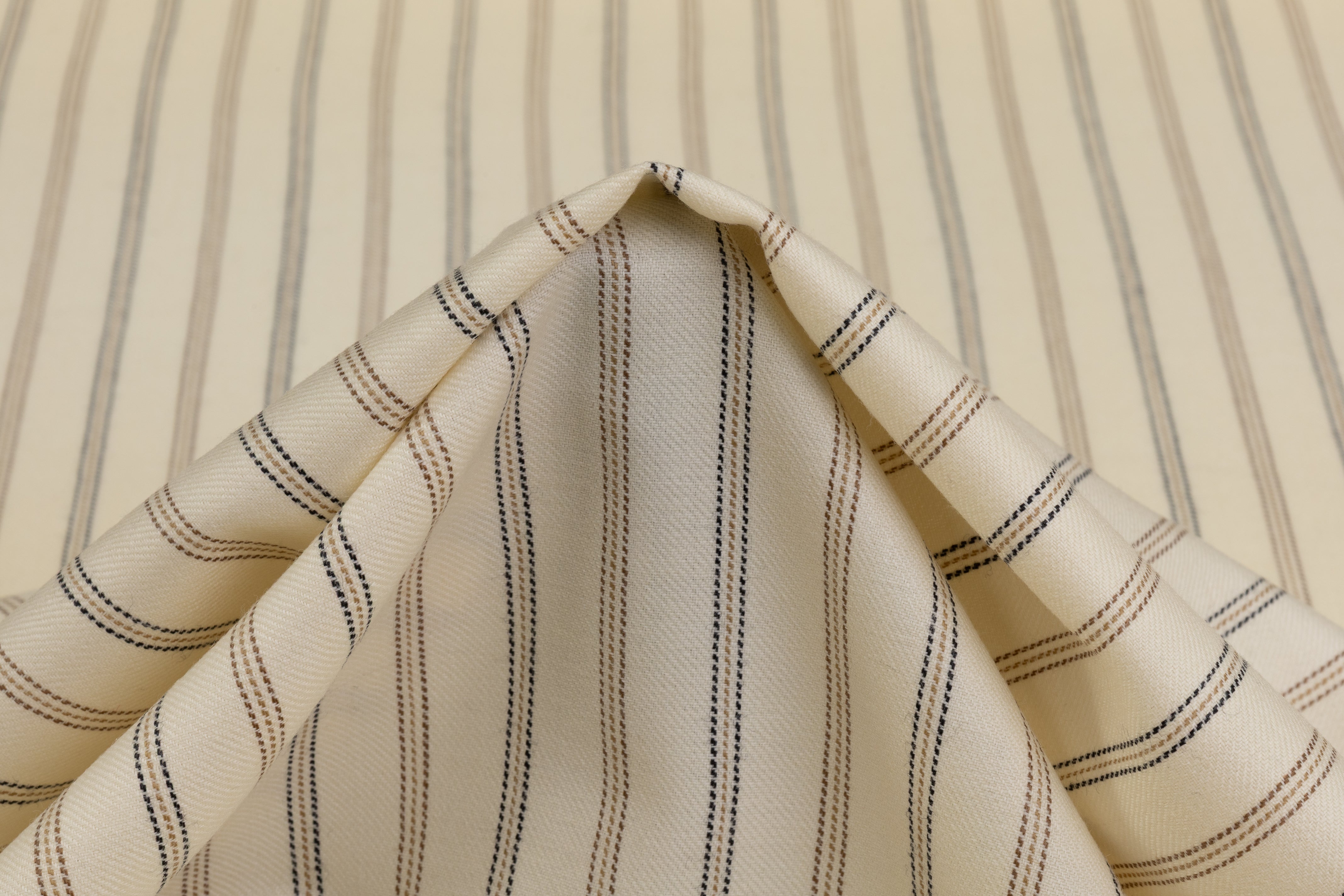 Striped Italian Wool Blend Suiting - Ivory / Brown / Black