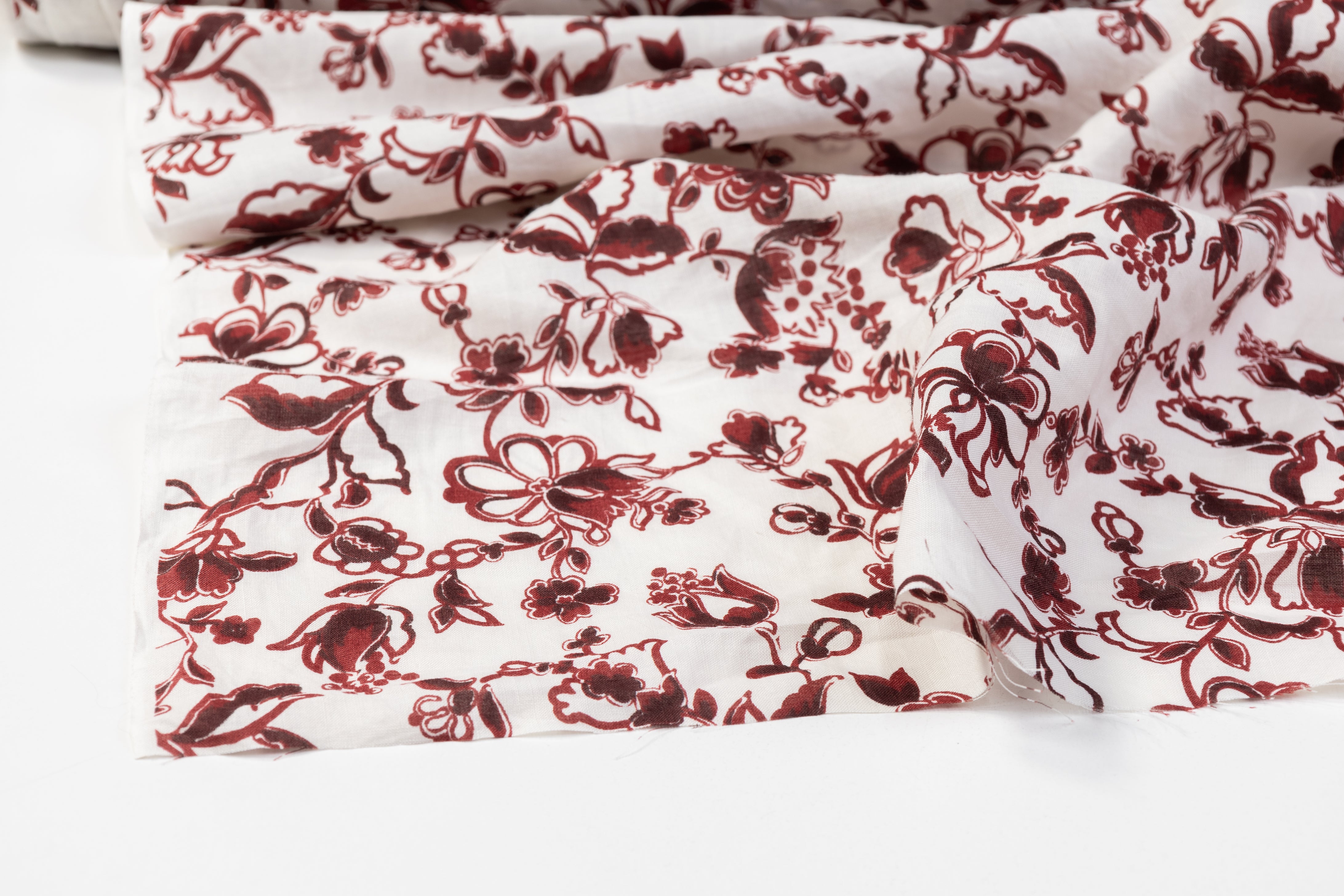 Floral Italian Linen - Maroon / White